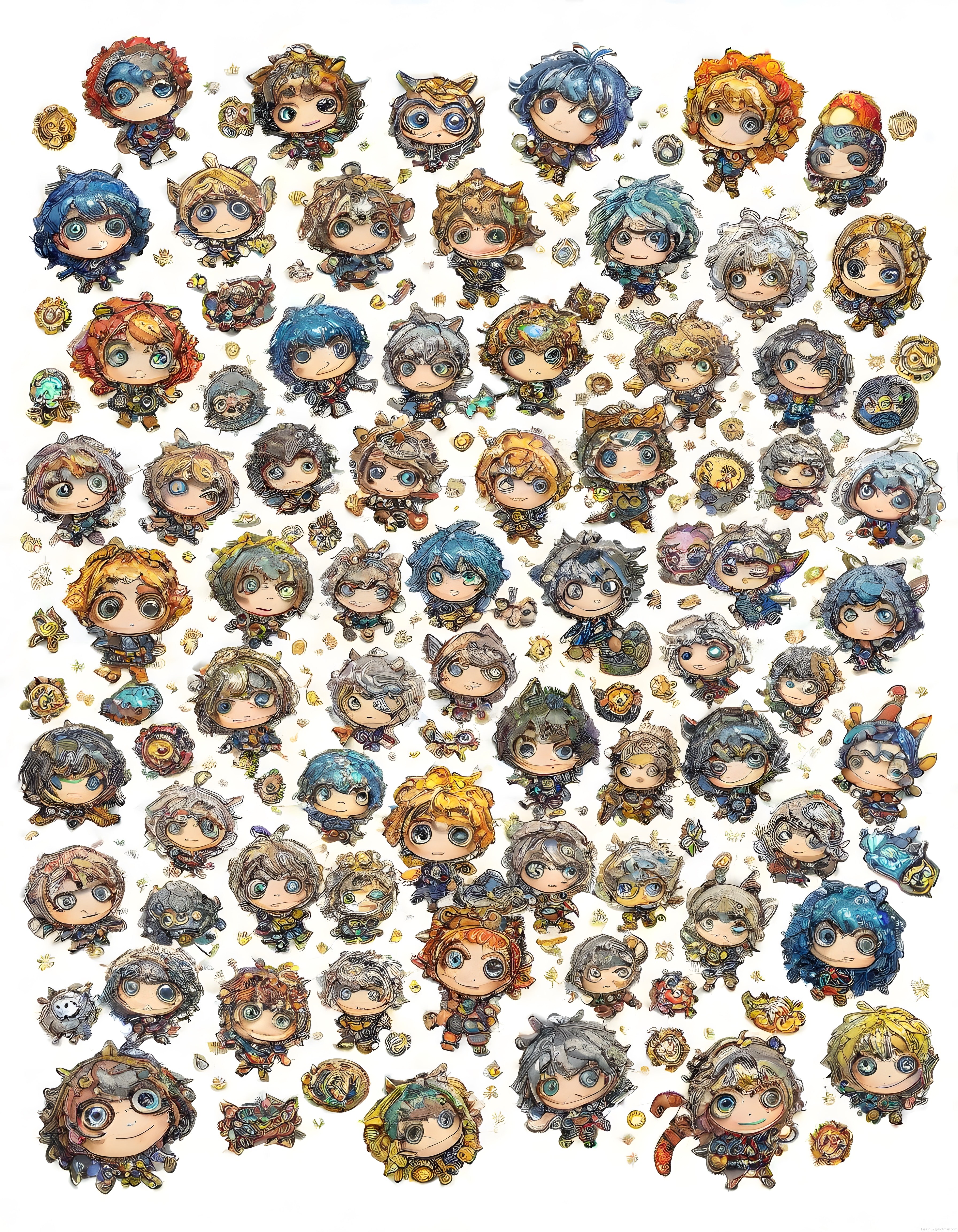 Chibi anime karakterlerinin yer aldığı renkli ve sevimli çizim seti koleksiyonu