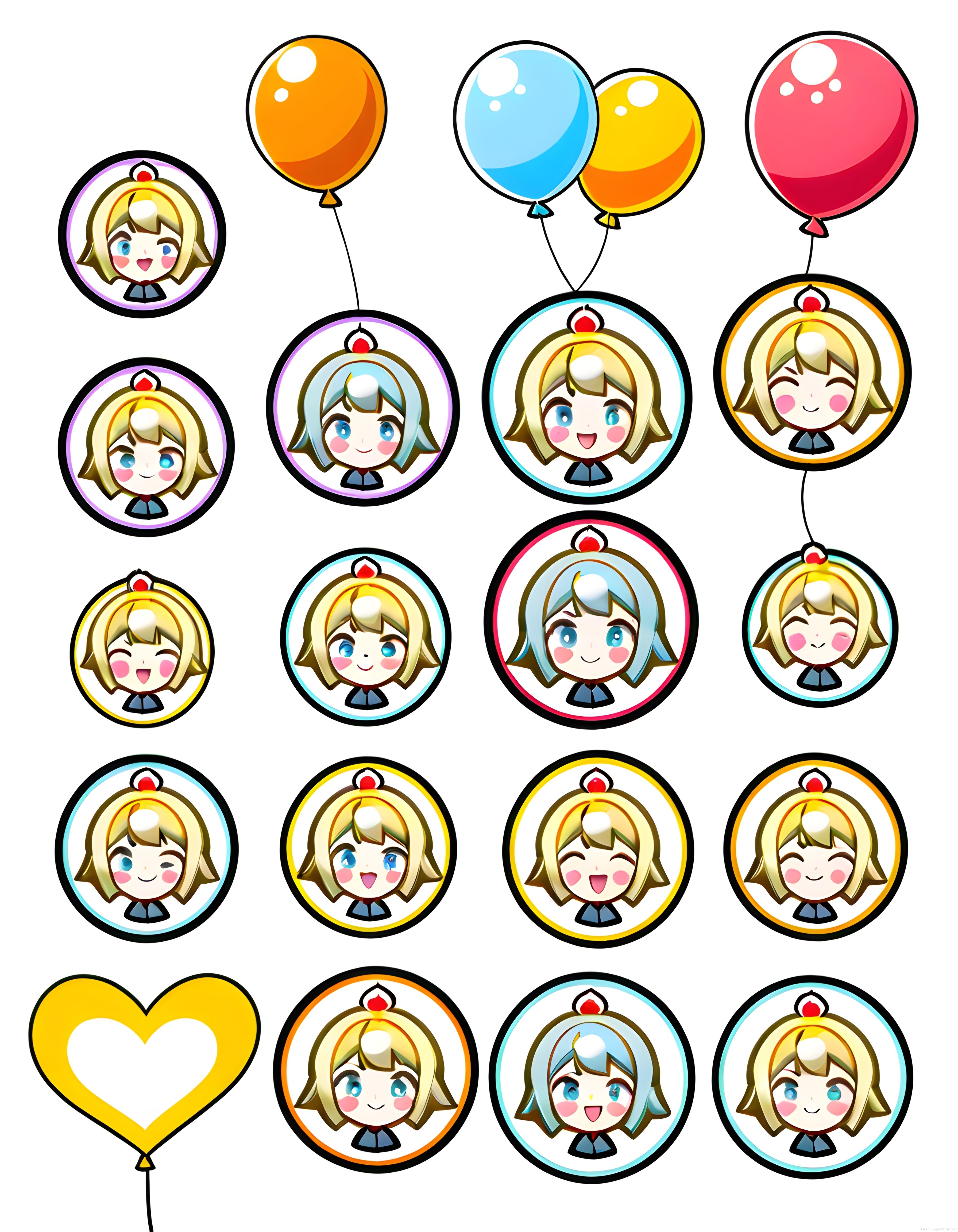 Chibi Anime Kız Karakterleri ve Renkli Balonlarla Eğlenceli Avatar Koleksiyonu