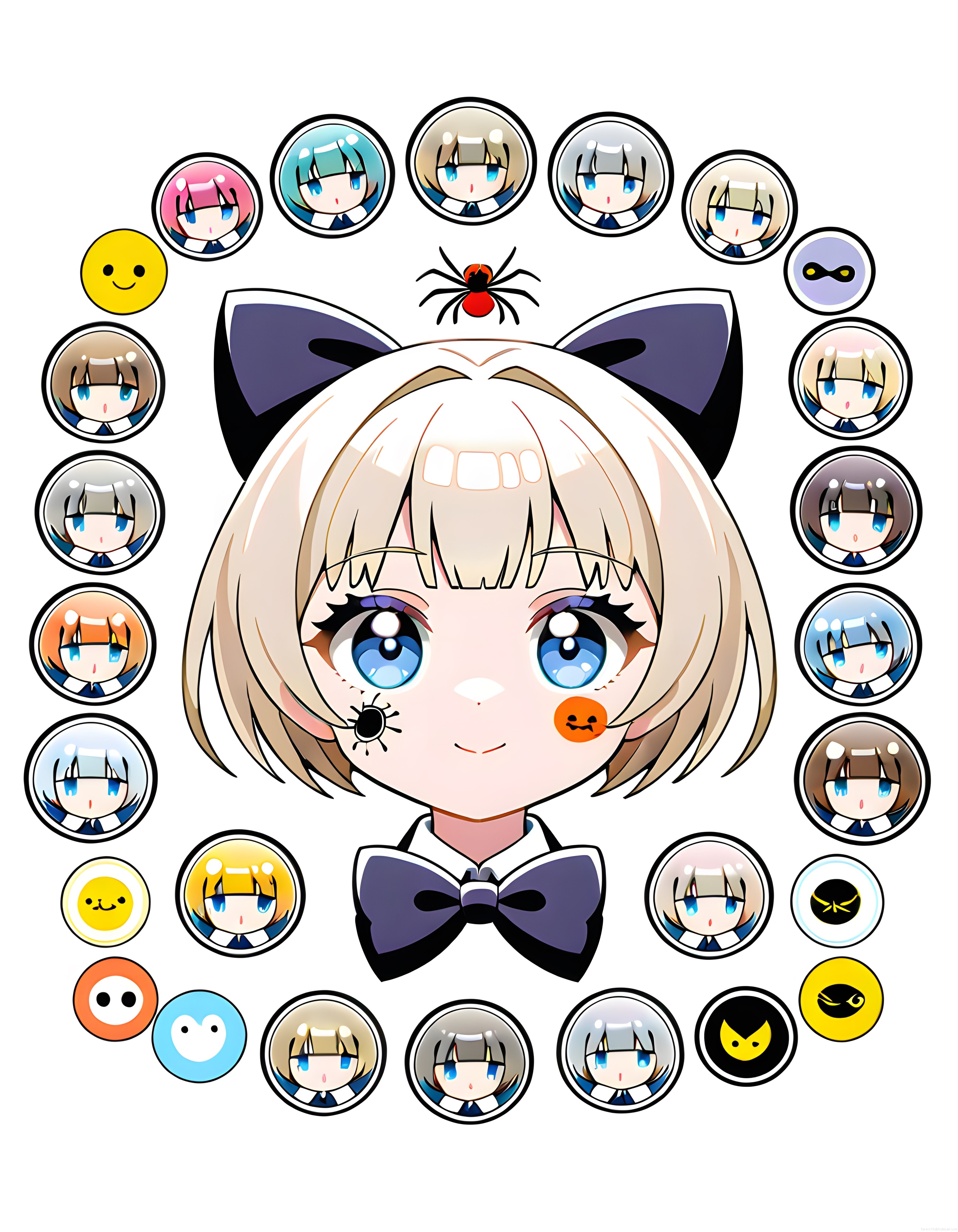 Chibi Anime Kız ve Emoji Avatarlarından Oluşan Sevimli Dijital Sticker Koleksiyonu