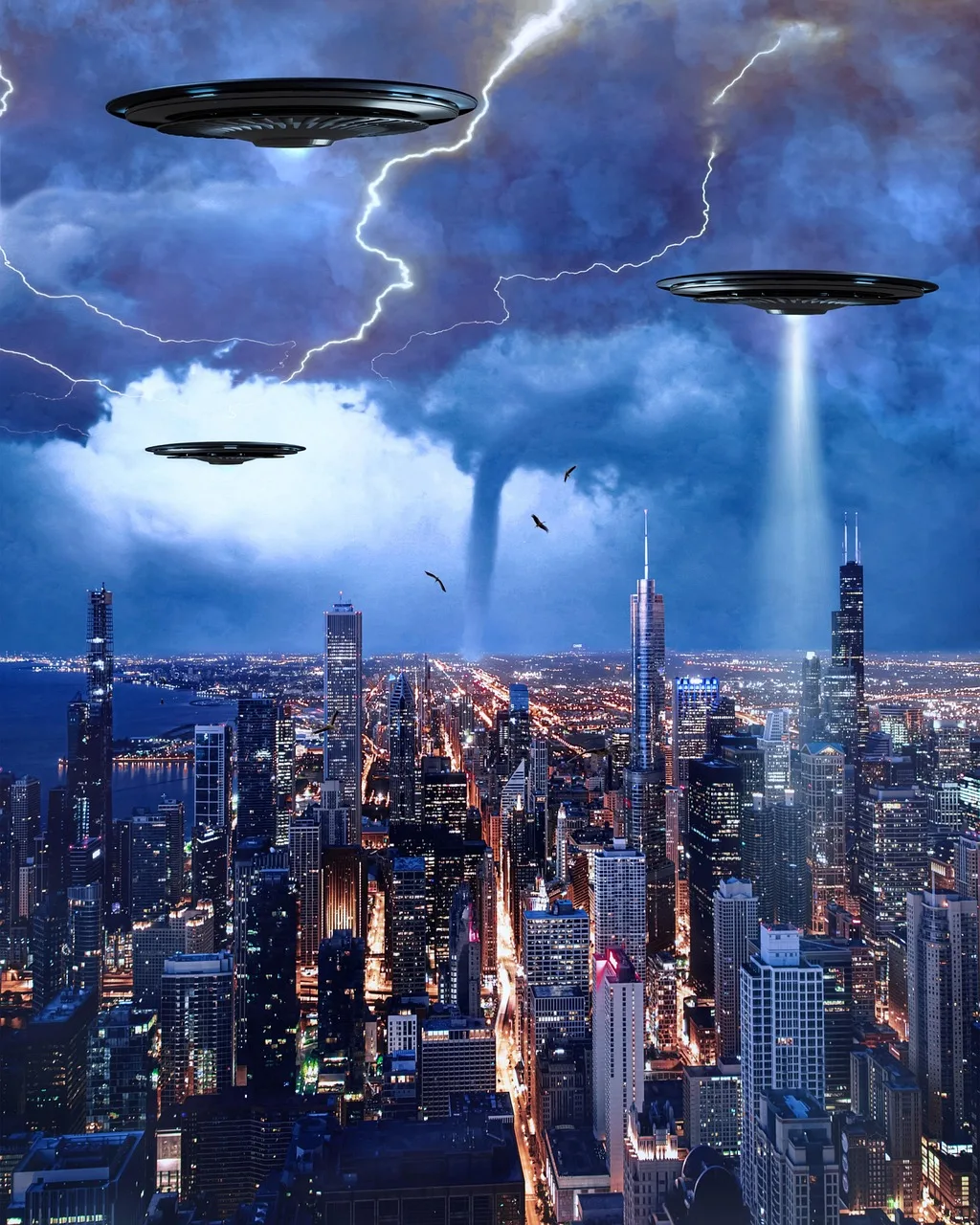 Chicago tornadolu şehir silueti - fütüristik mimari
