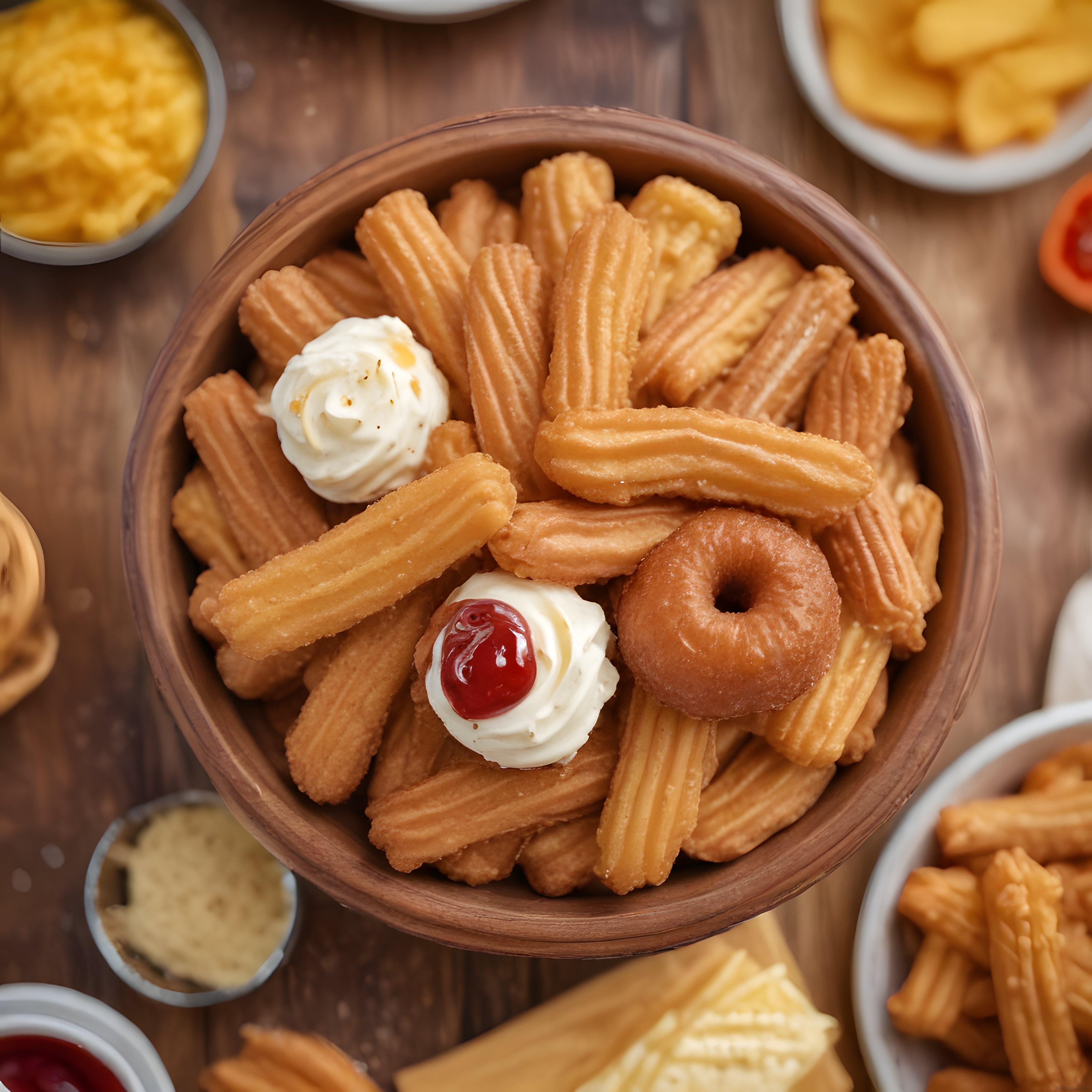 Churros ve Mini Donutlu Tatlı Tabağı: Krema ile Lezzet Şöleni
