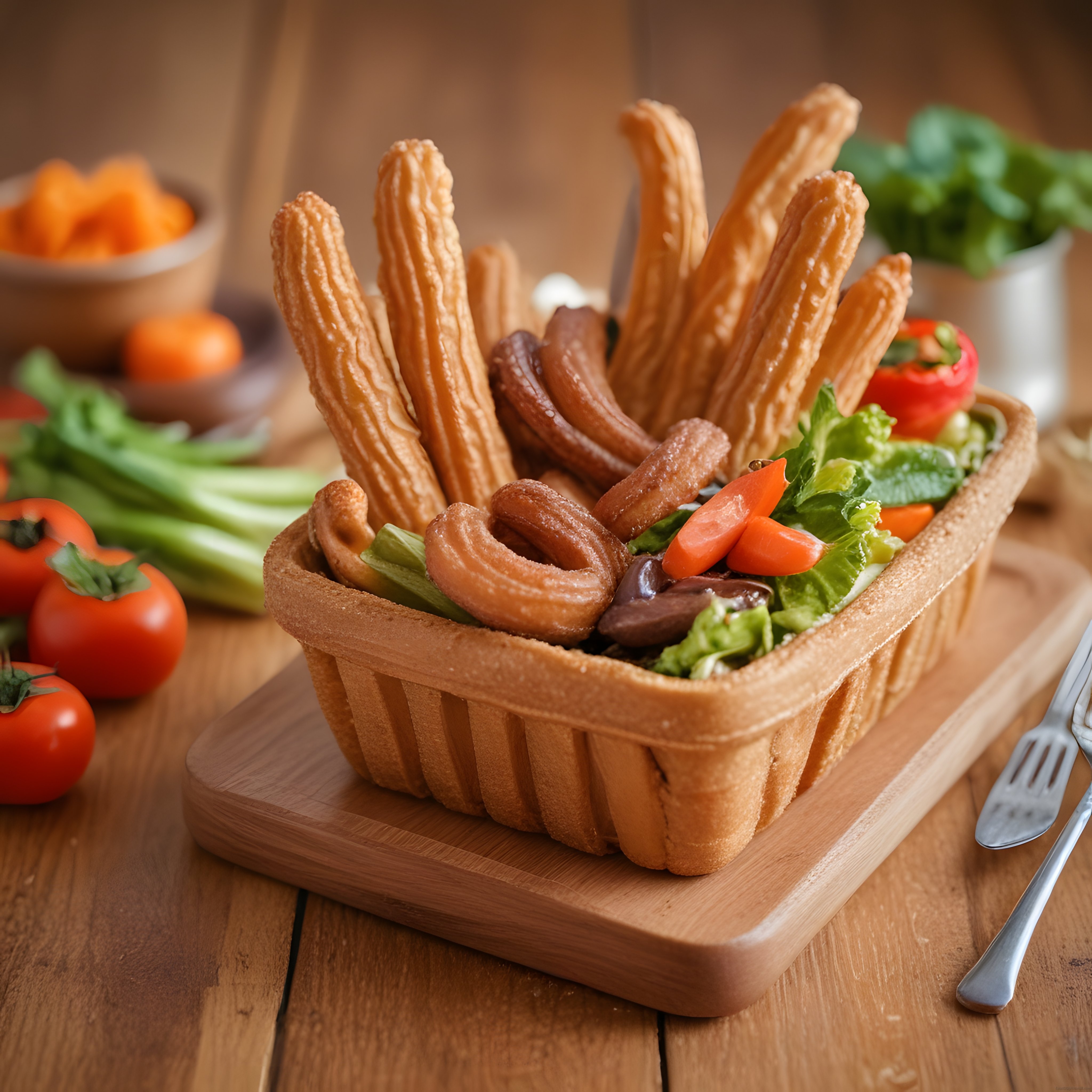 Churros ve Peynir Dolgulu Yenilebilir Hamur Sepeti Kahvaltılık Sunum