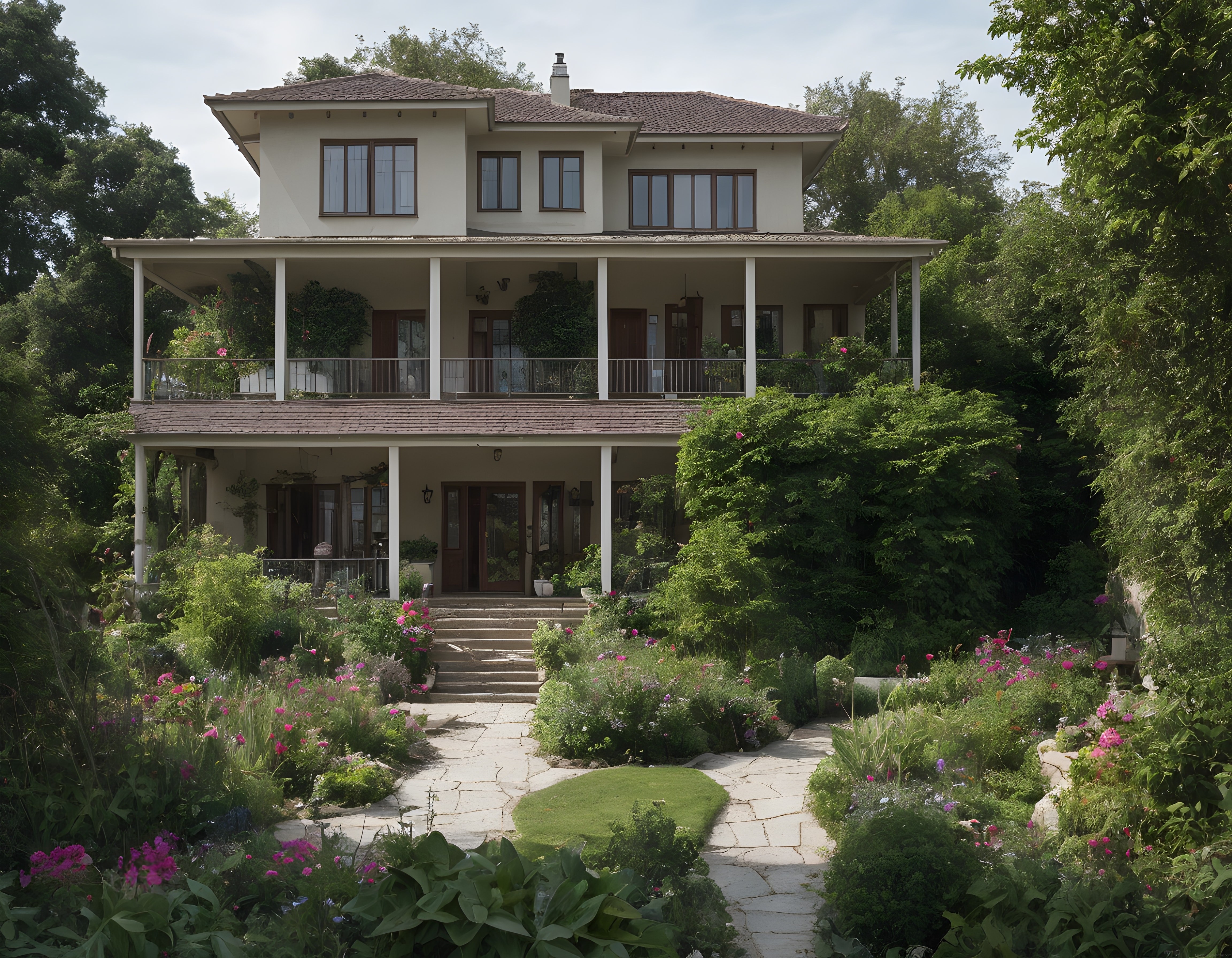 Çiçekli Bahçesiyle Yeşillikler İçindeki Huzurlu İki Katlı Kır Evi