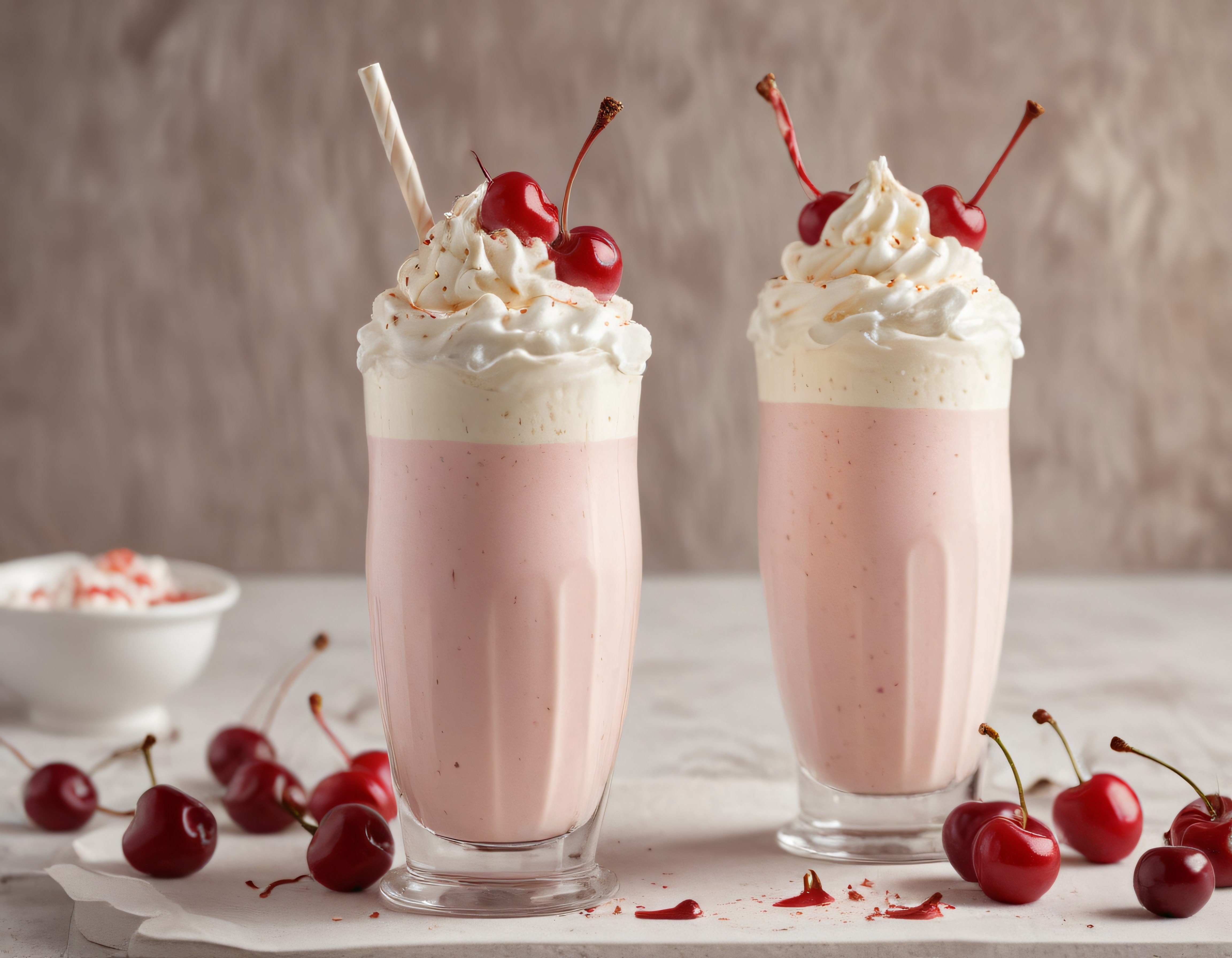 Çift Bardak Kirazlı Milkshake: Krem Şantilli ve Taze Kirazlı Yaz İçeceği