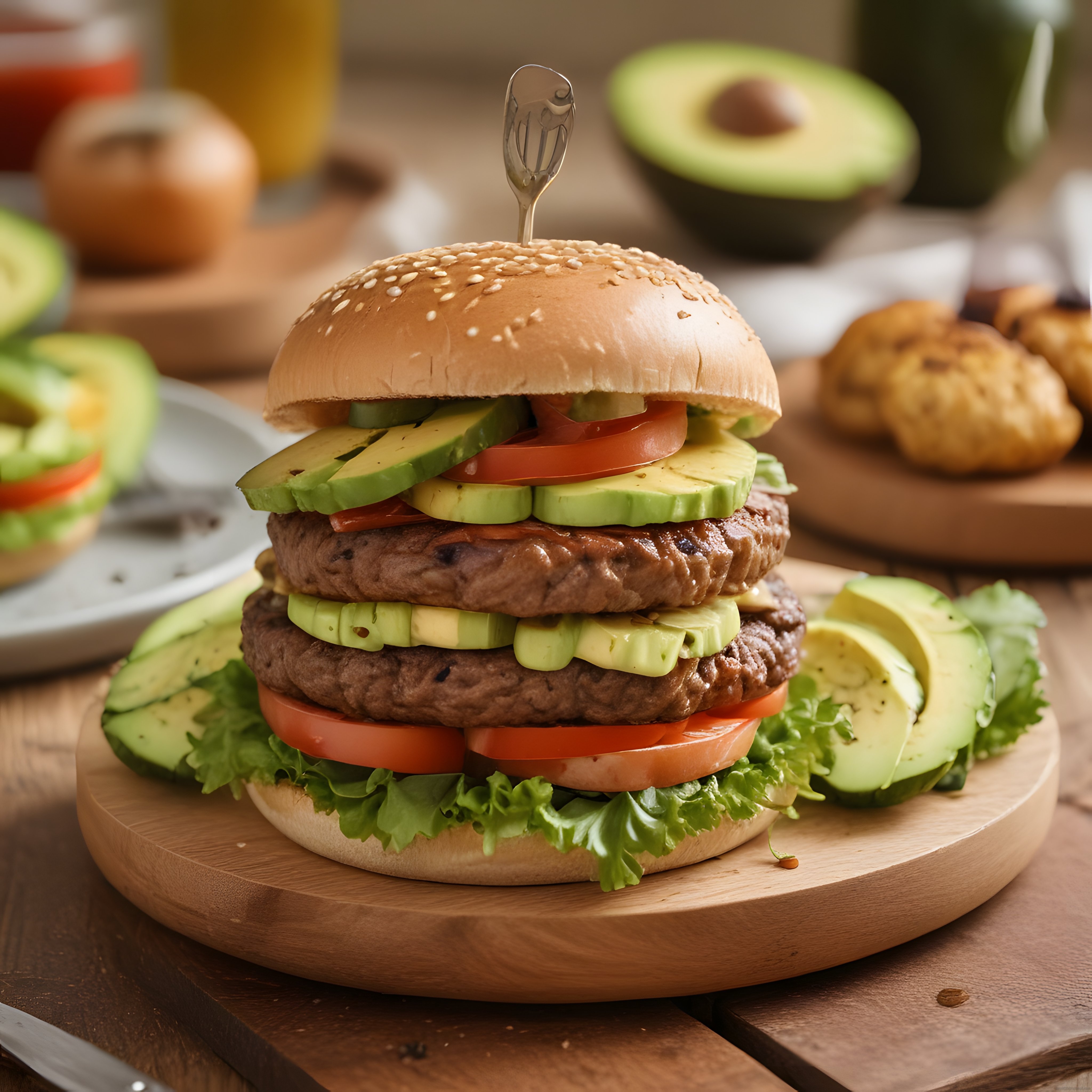 Çift Katlı Avokadolu Hamburger: Ev Yapımı Lezzet Şöleni ve Taze Malzemeler