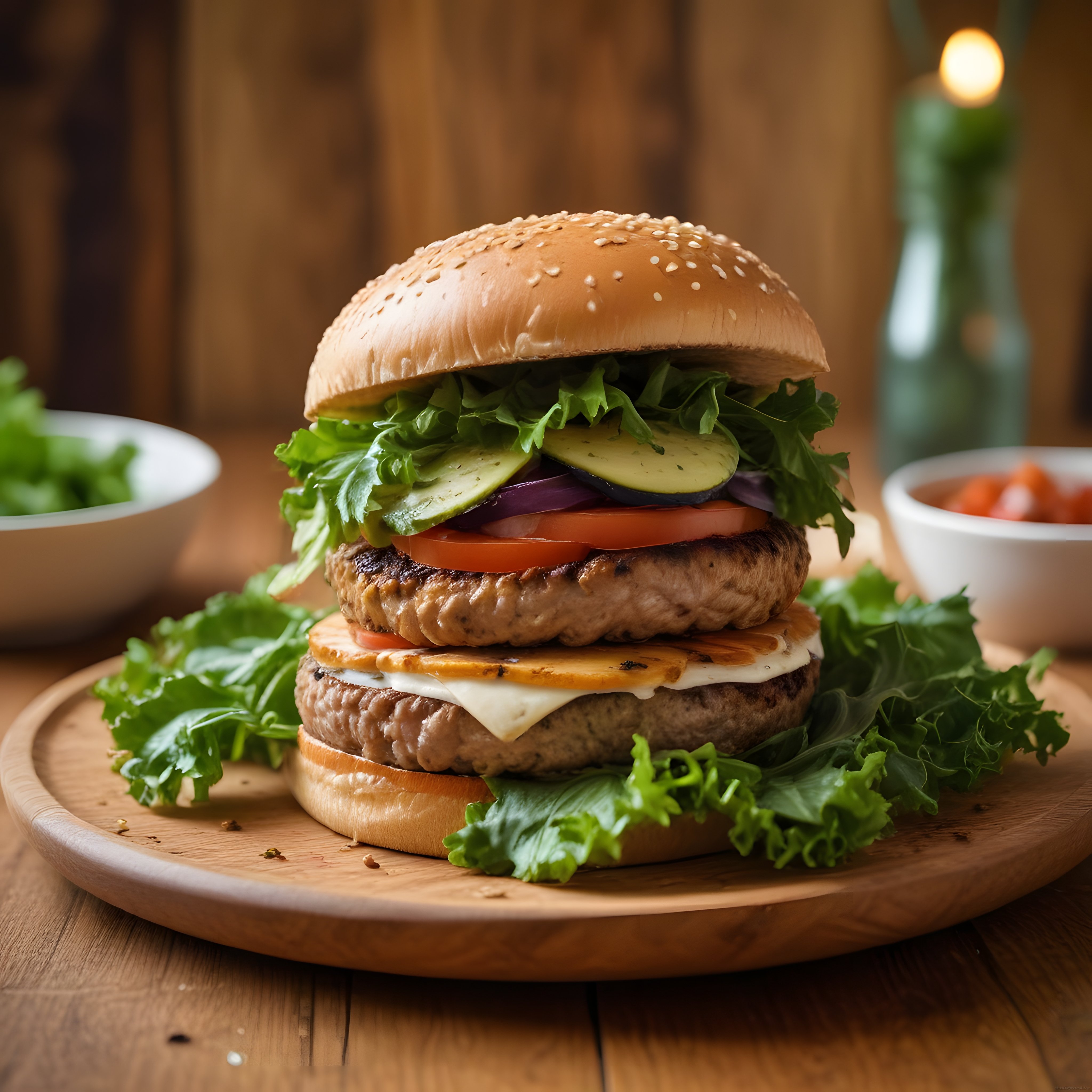 Çift Katlı Nefis Hamburger: Taze Sebzeler, Peynir ve Susamlı Ekmek