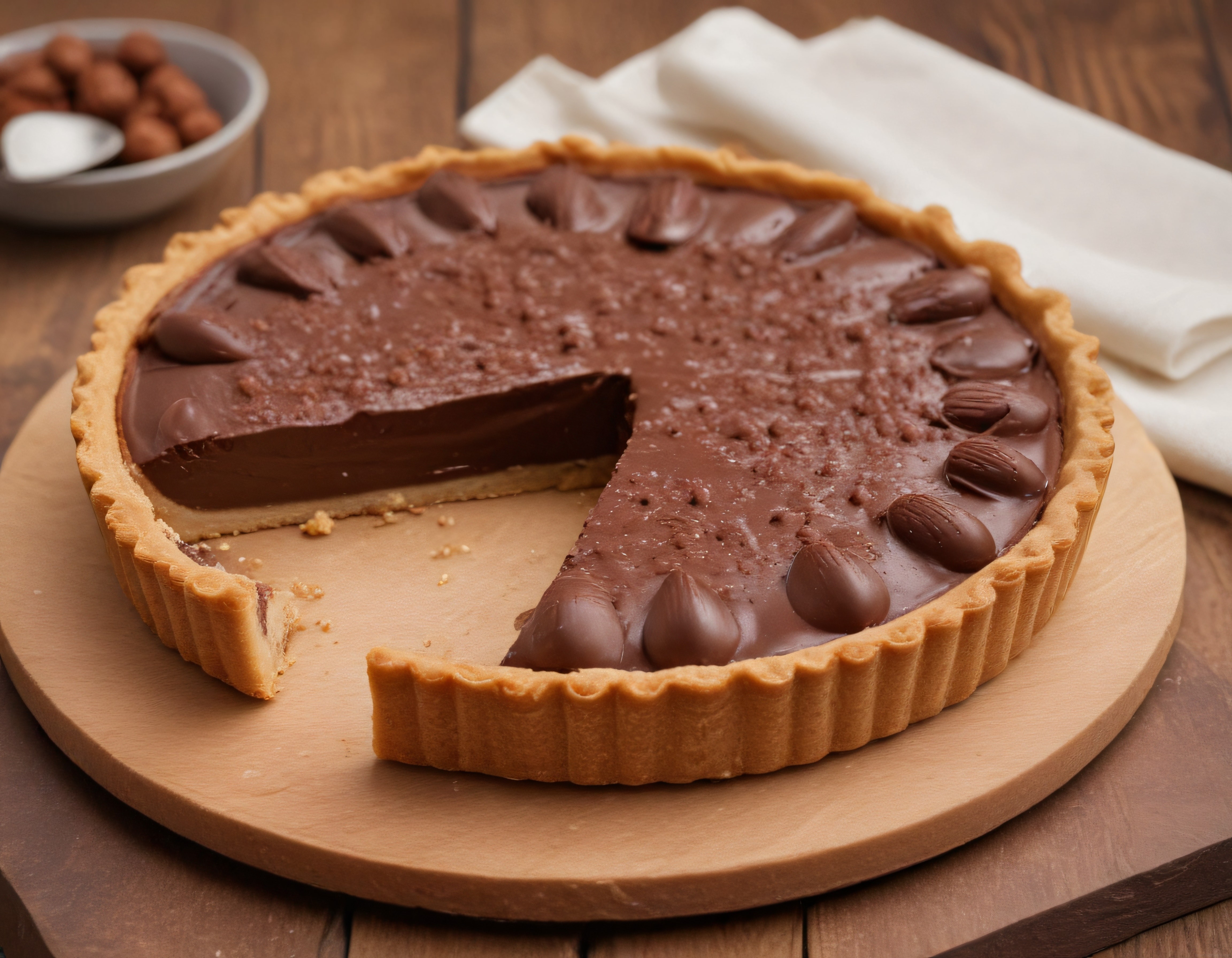 Çikolata Ganajlı Tart Tarifi: Badem Süslemeli Kıtır Hamurlu Tatlı