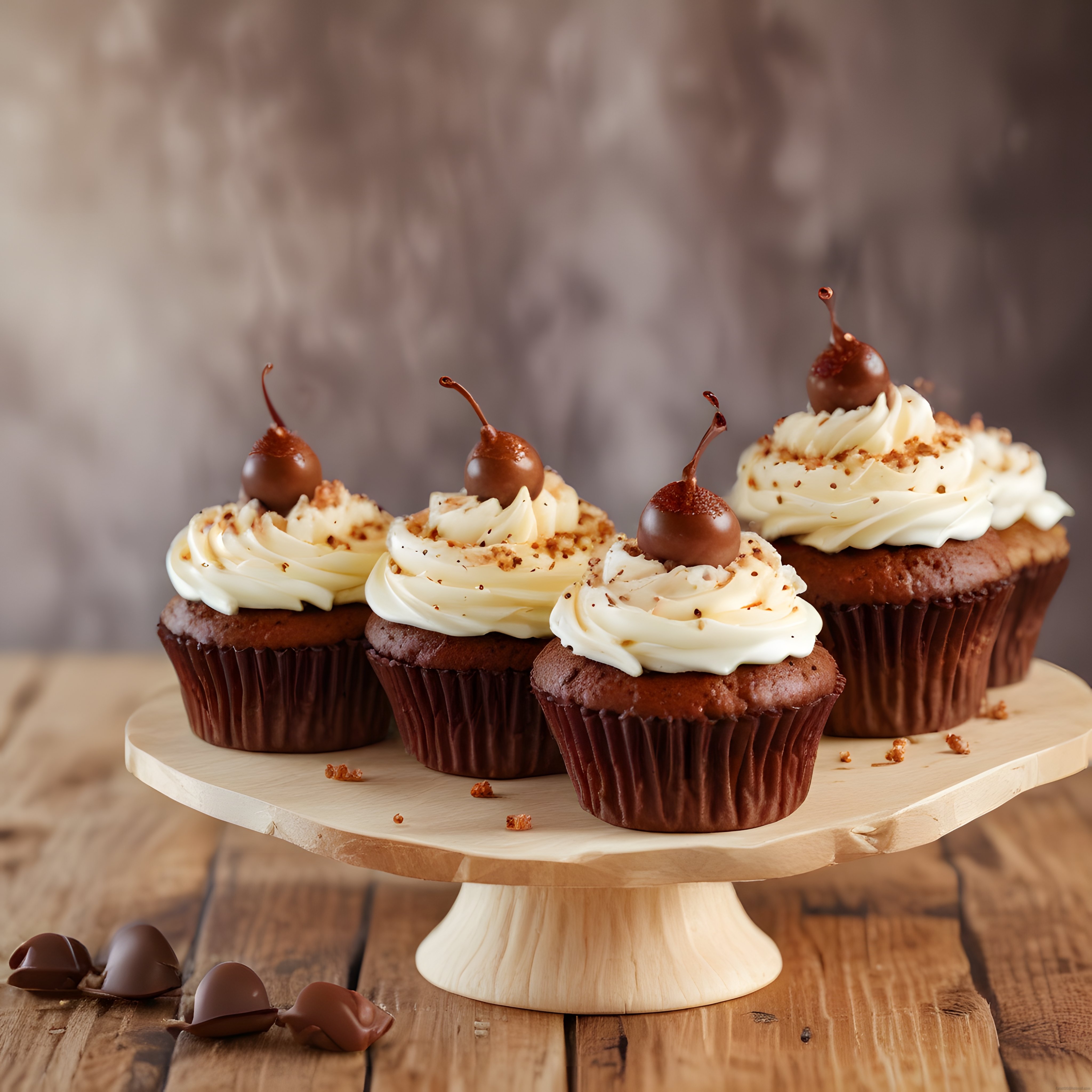 Çikolata Kaplı Kirazlı ve Kremalı Cupcake'lerle Zarif Tatlı Sunumu