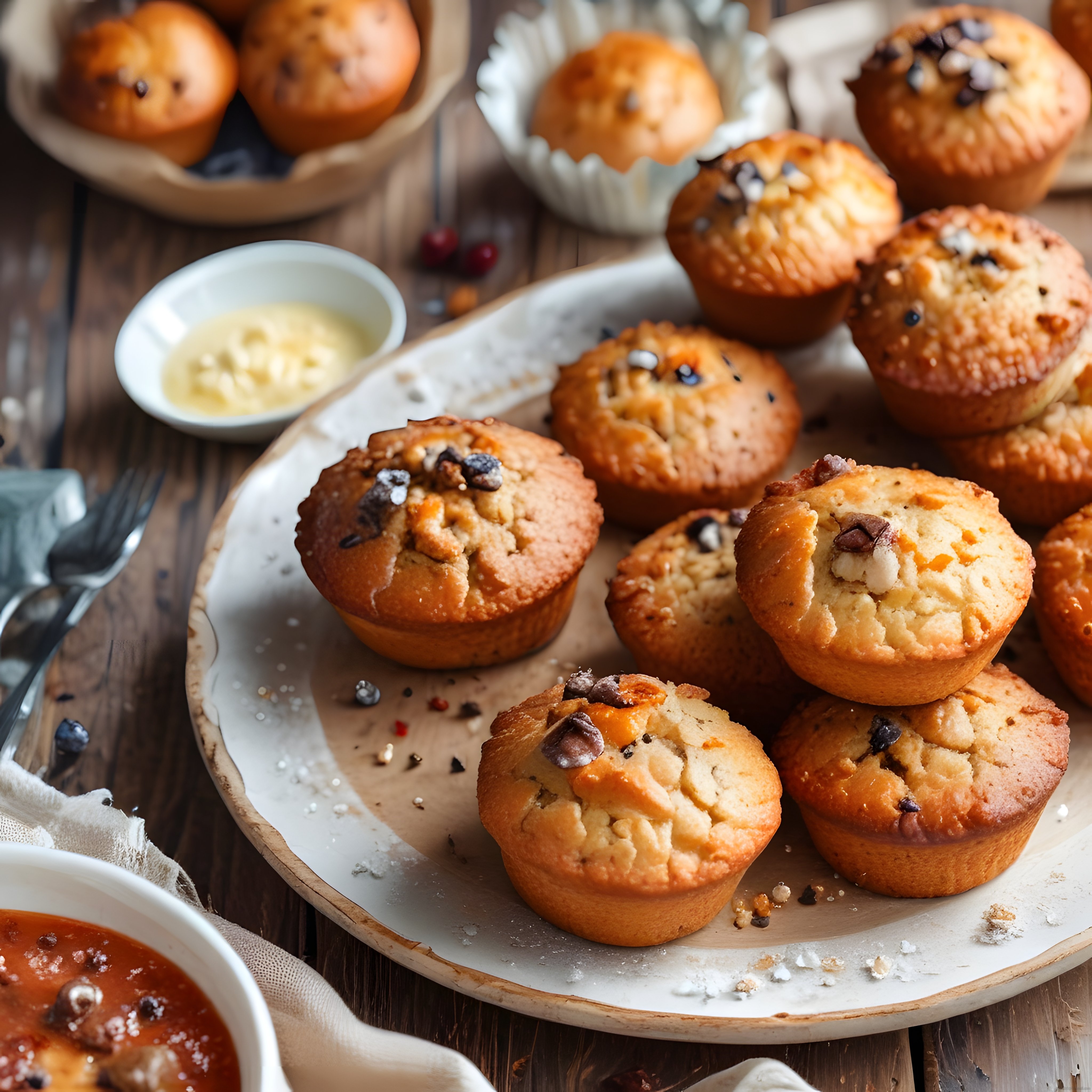 Çikolata Parçacıklı Ev Yapımı Muffinler ve Sıcak Rustik Sunum Detayları