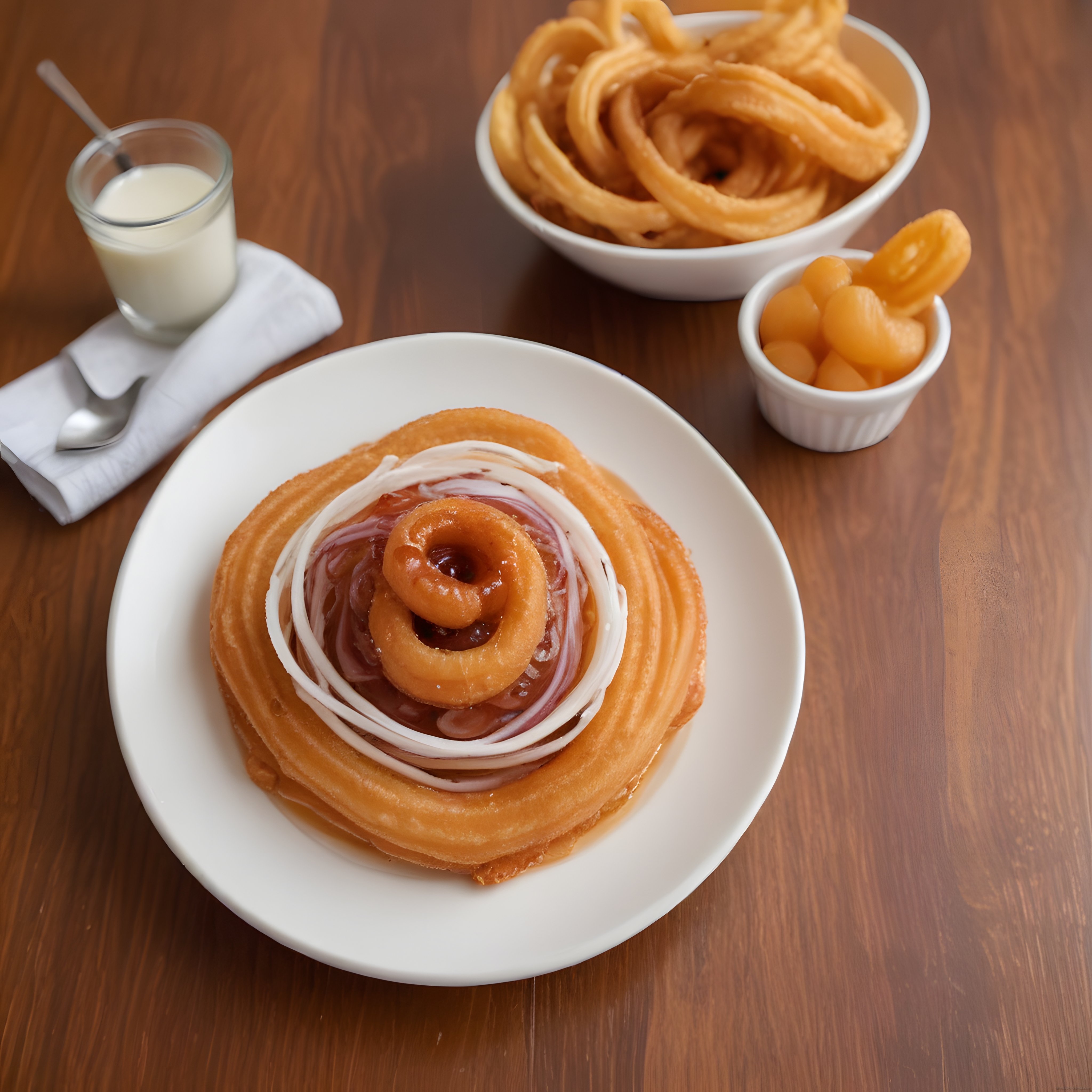 Çikolata Soslu Churro Kulesi ve Yanında Taze Süt ile Tatlı Sunumu