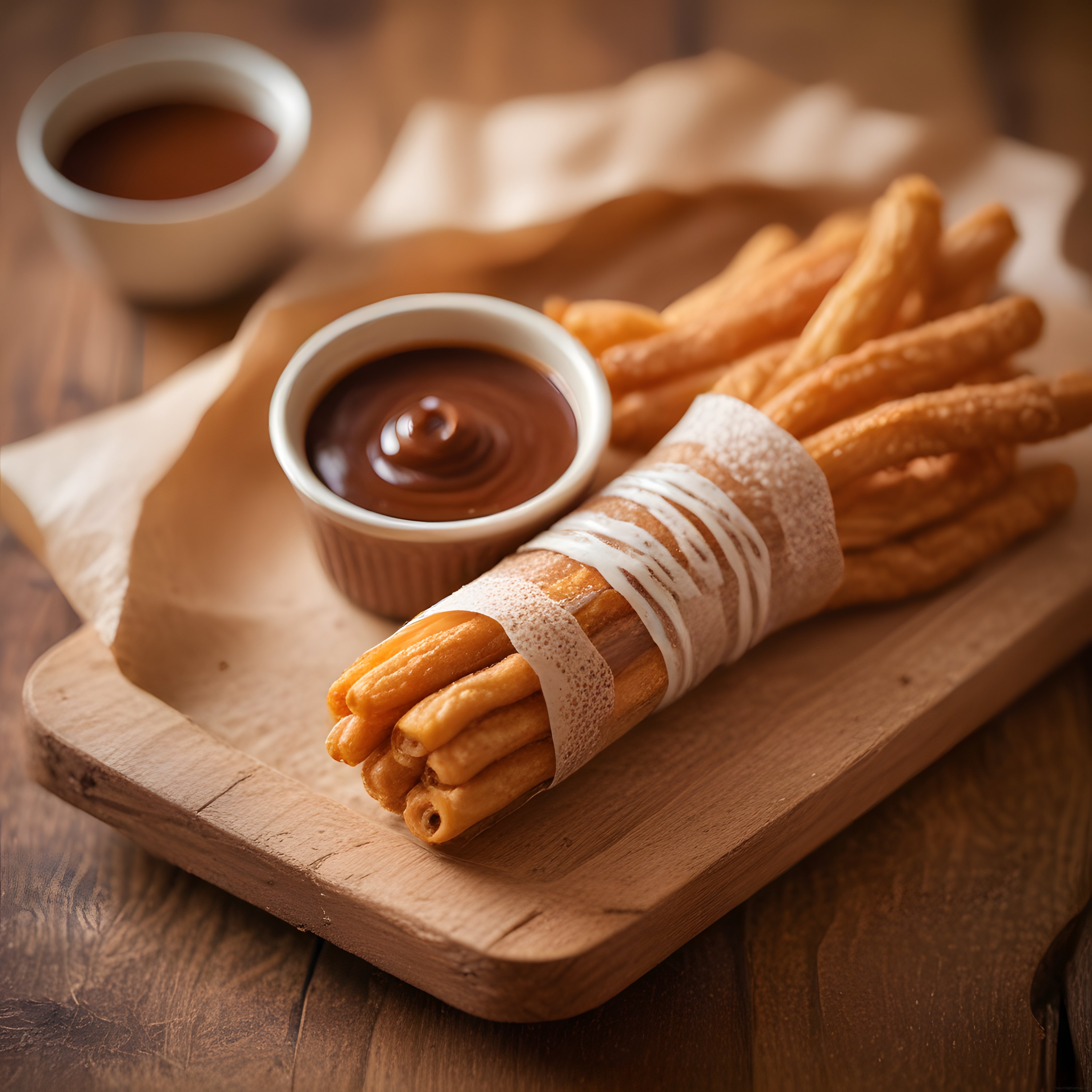 Çikolata Soslu Churros: Sıcacık İspanyol Tatlısının Rustik Sunumu