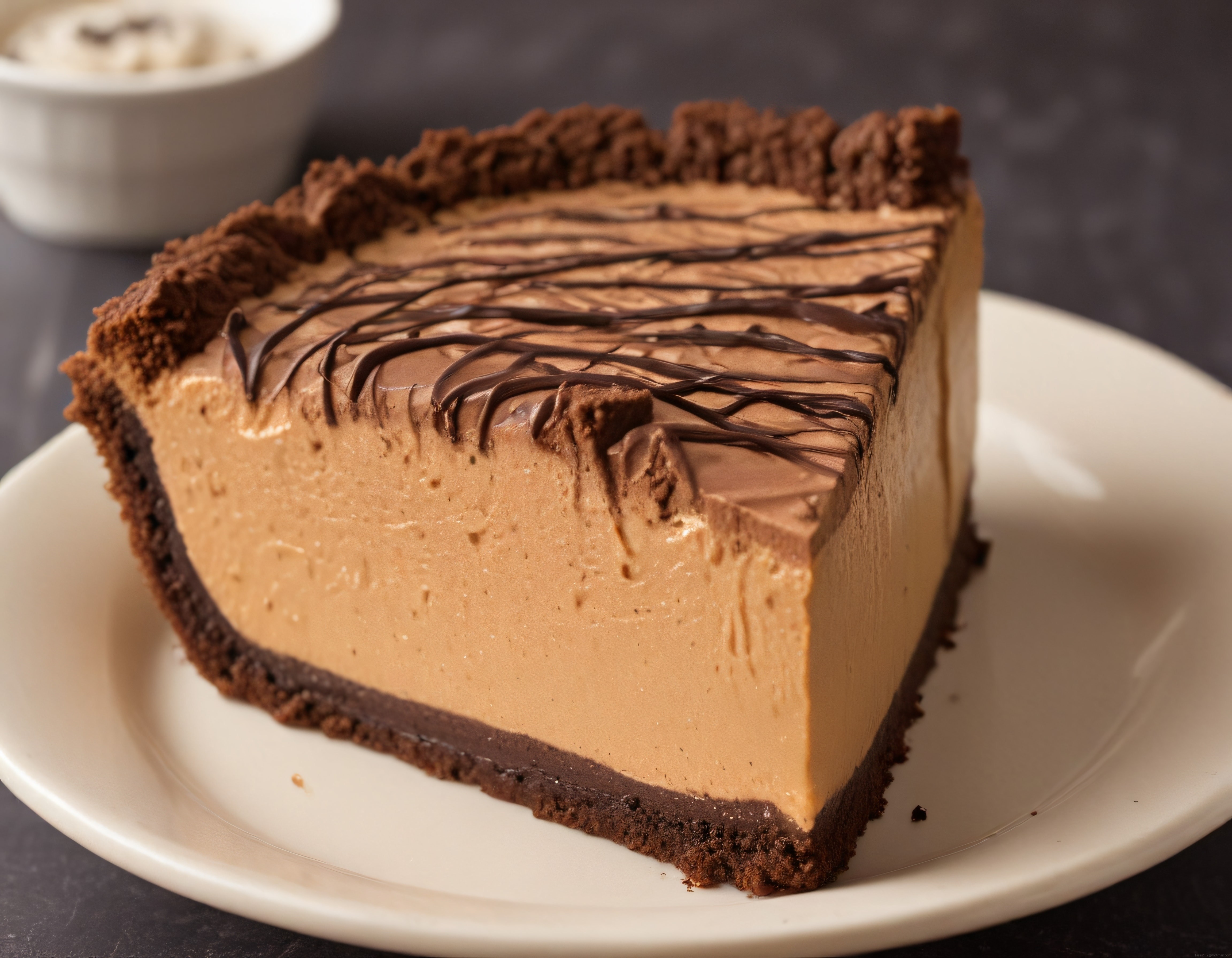 Çikolata Soslu Kakaolu Tabanlı Cheesecake Dilimi ve Kahve Sunumu