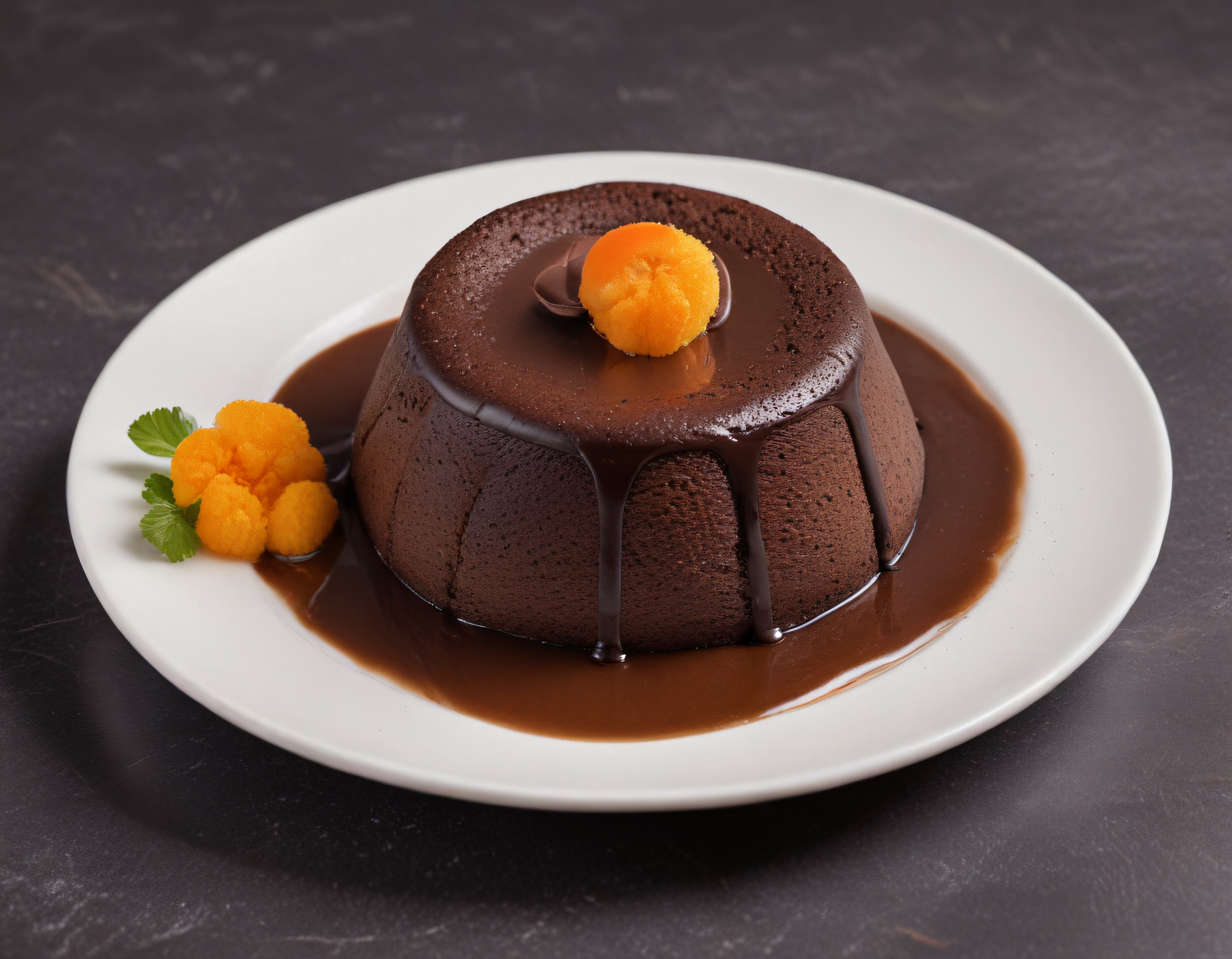 Çikolata Soslu Sufle ve Taze Meyve Süslemeli Lüks Tatlı Sunumu