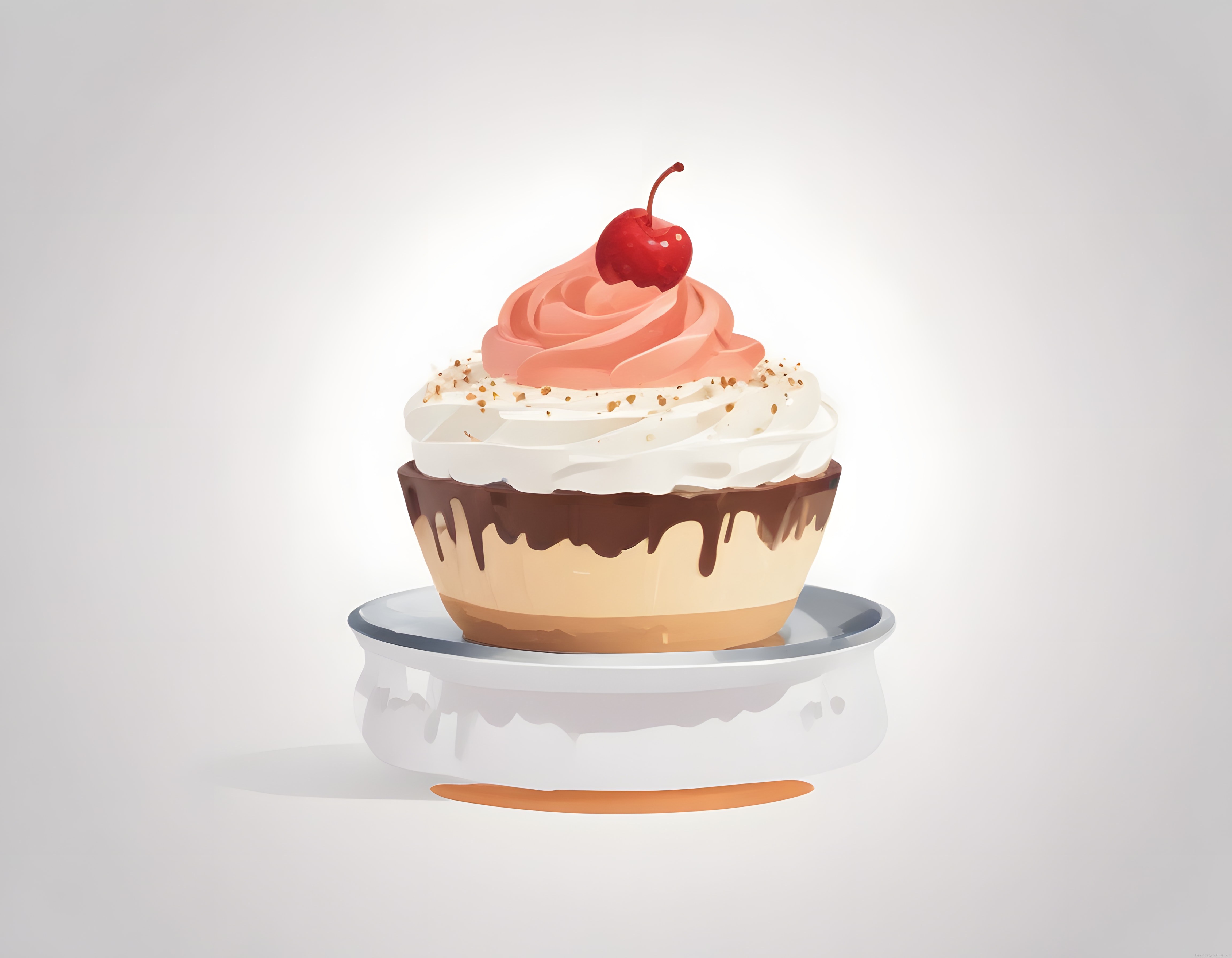 Çikolata Soslu ve Kirazlı Cupcake Dijital İllüstrasyon Tasarımı