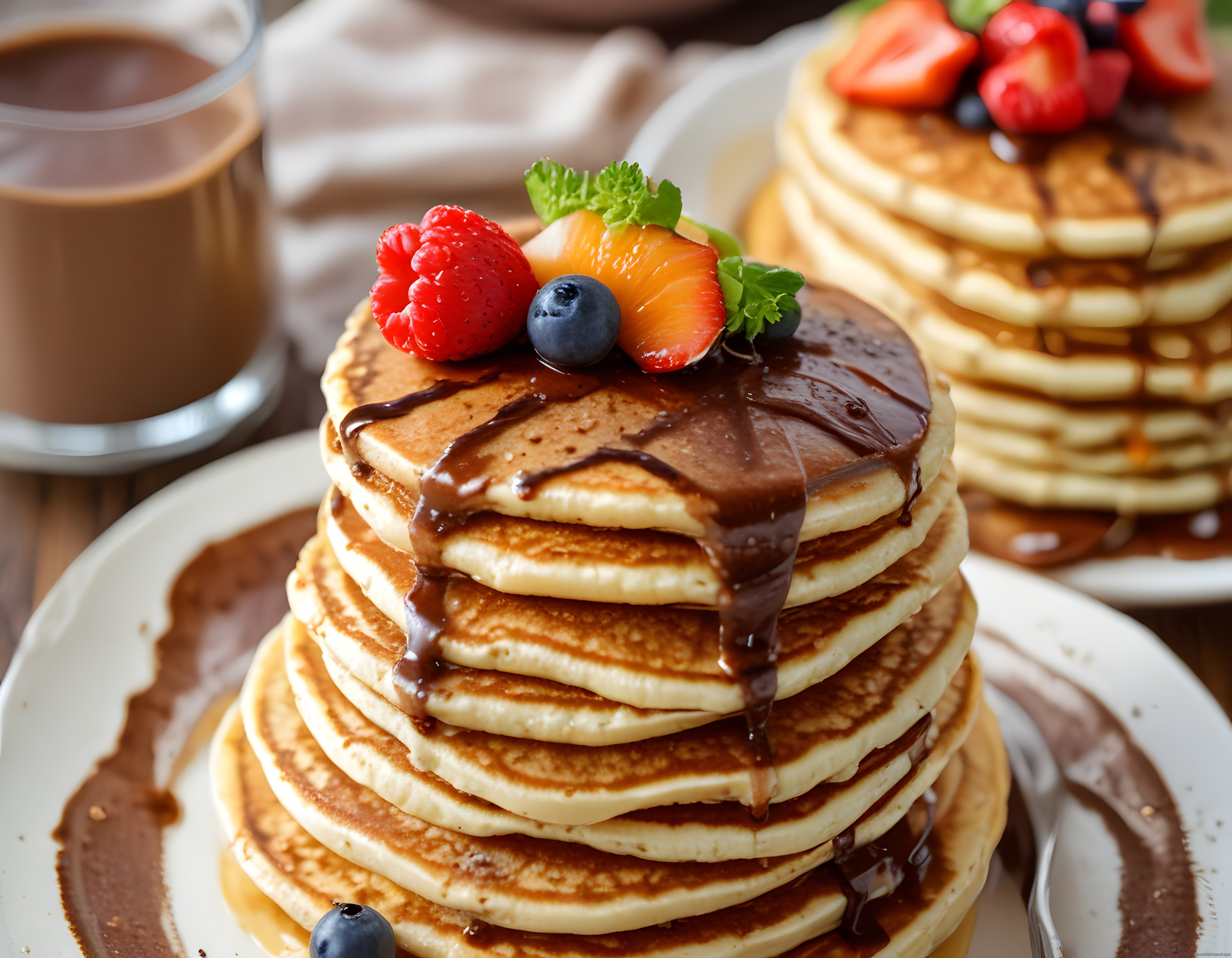 Çikolata Soslu ve Orman Meyveli Pancake Kulesi: Kahvaltı Sofrasında
