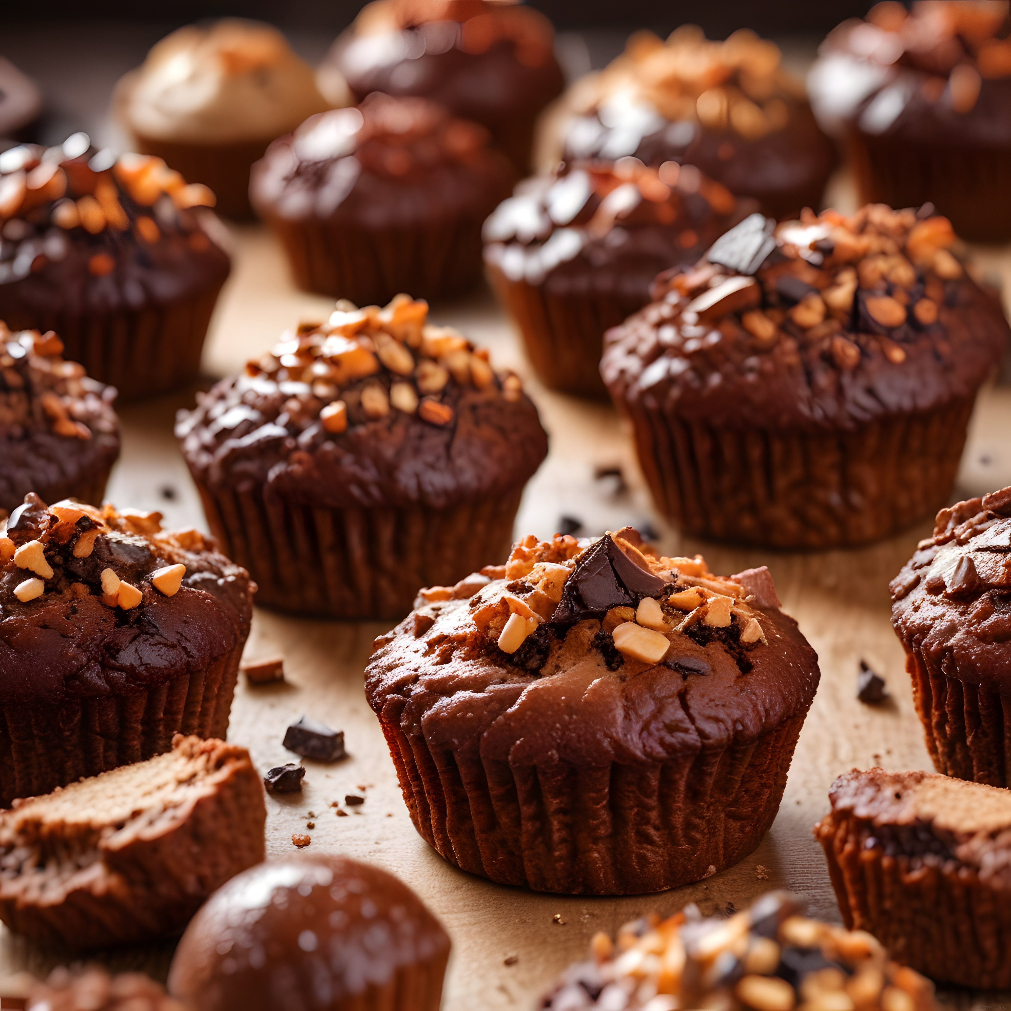 Çikolata Soslu ve Yer Fıstığı Parçacıklı Yumuşacık Ev Muffinleri