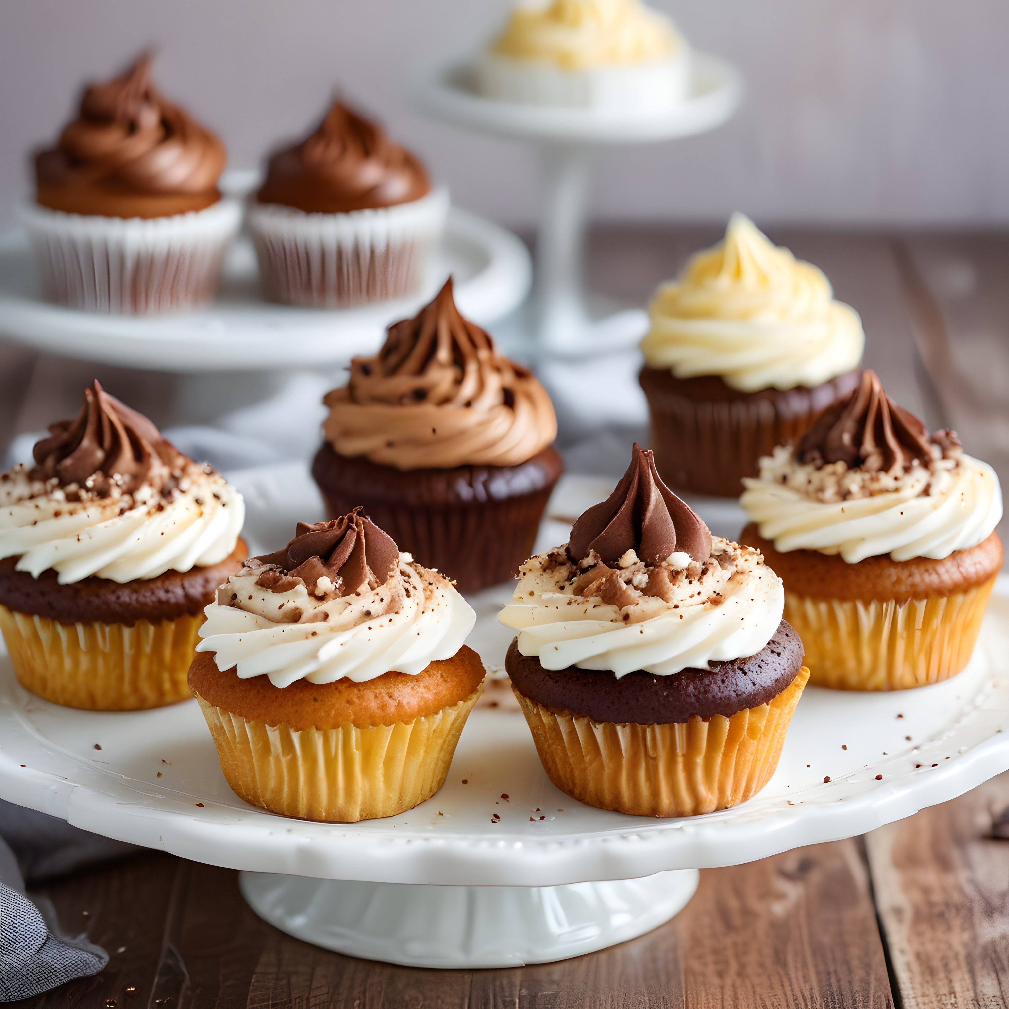 Çikolata ve Vanilya Kremalı Cupcake'lerin Lezzetli Butik Sunumu