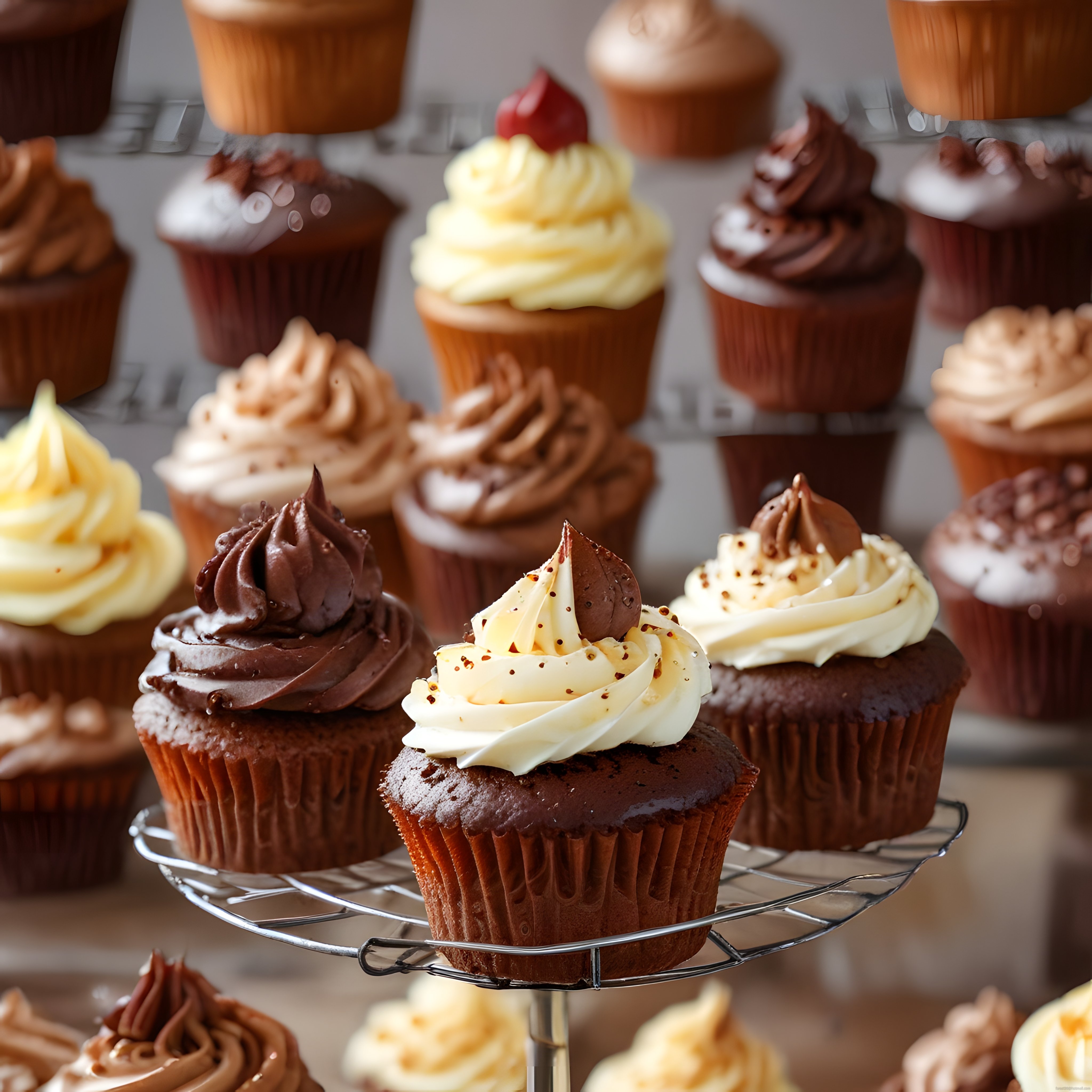 Çikolata ve Vanilya Kremalı Cupcake'lerle Süslenmiş Büyüleyici Tatlı Standı