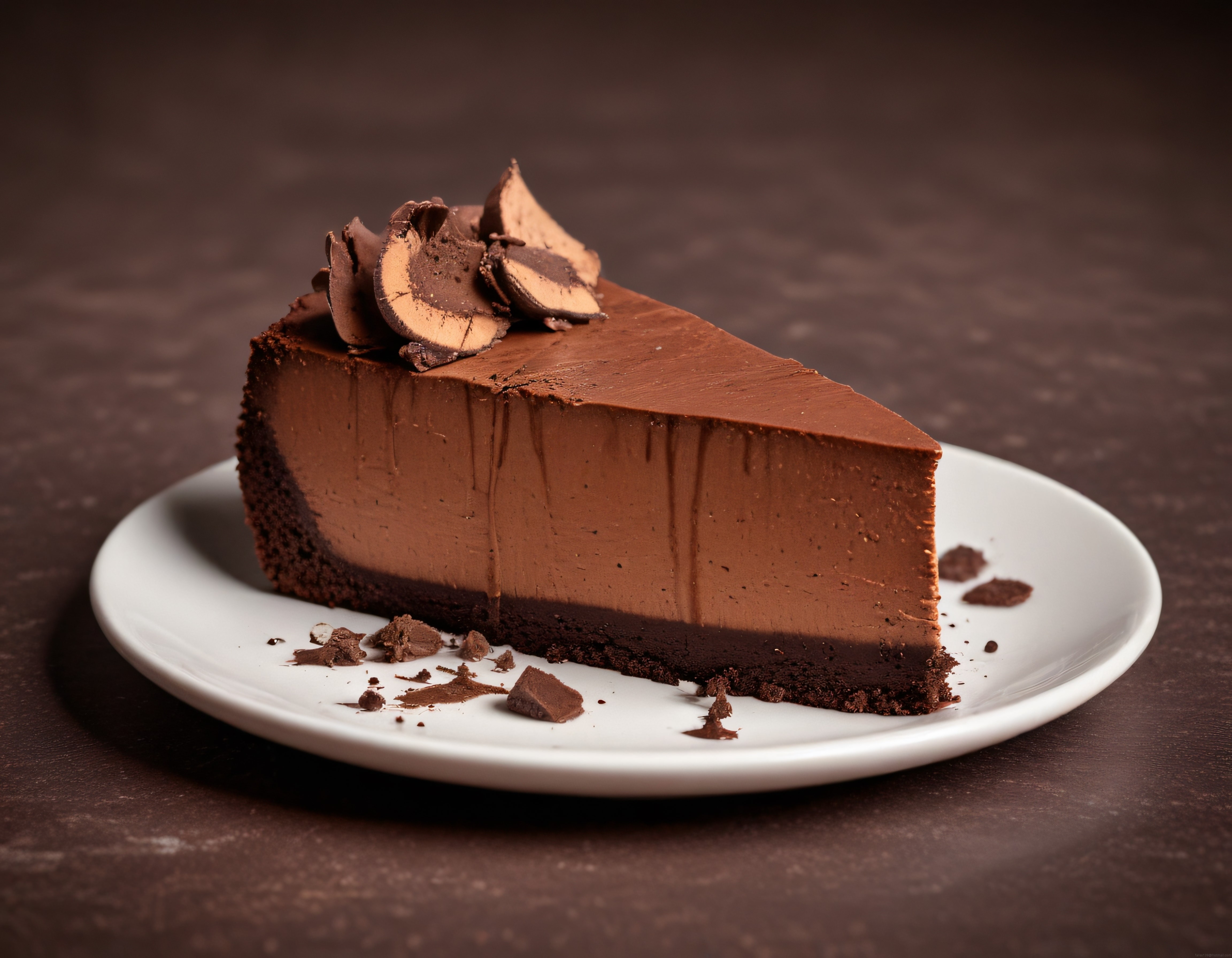 Çikolatalı Cheesecake Dilimi: Parlak Glazürlü Tatlı ve Çikolata Süsleme