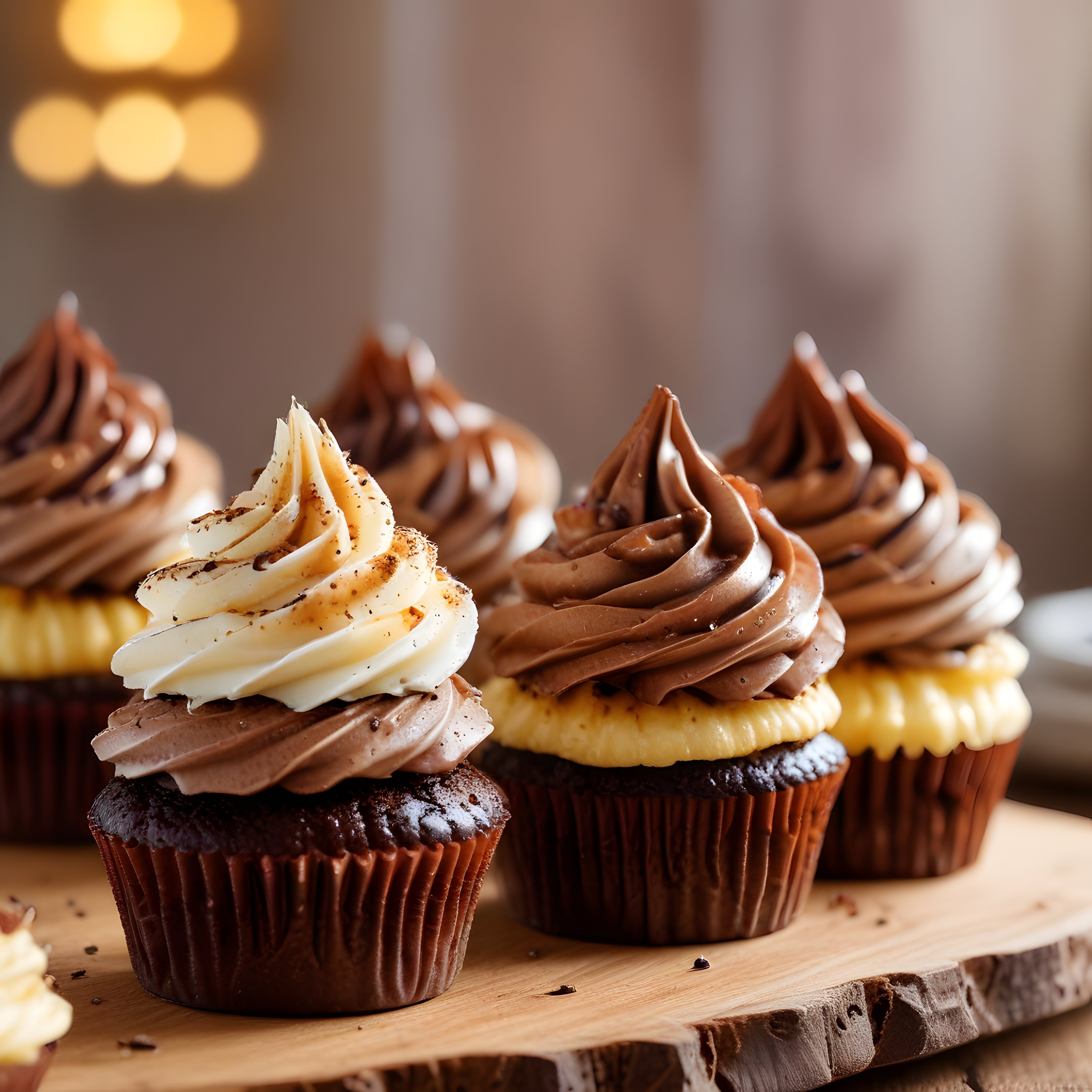 Çikolatalı Cupcakeler ve Kremalı Süslemelerle Davetkar Tatlı Sunumu