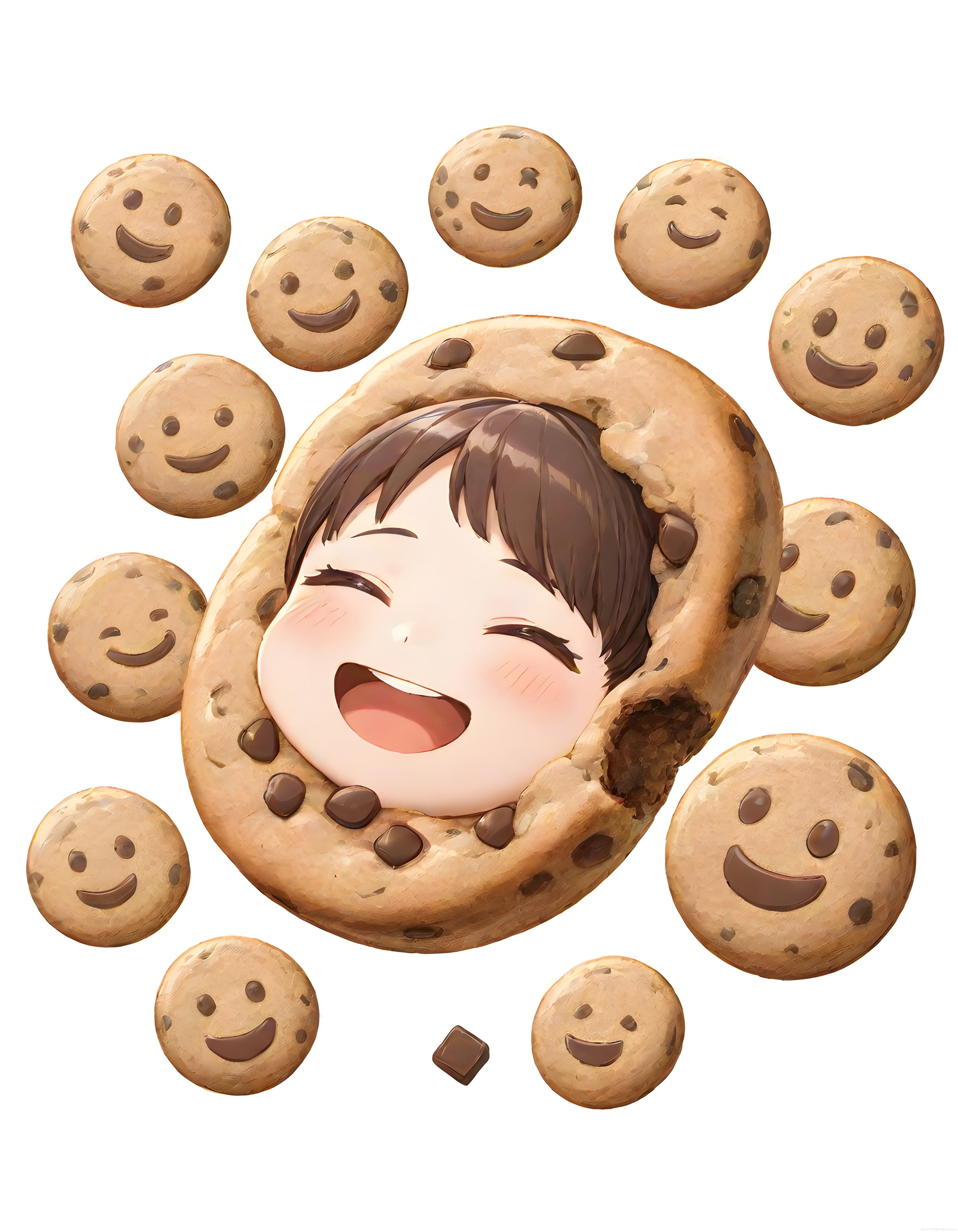 Çikolatalı Kurabiye Kostümüyle Gülümseyen Anime Karakteri ve Kurabiyeler
