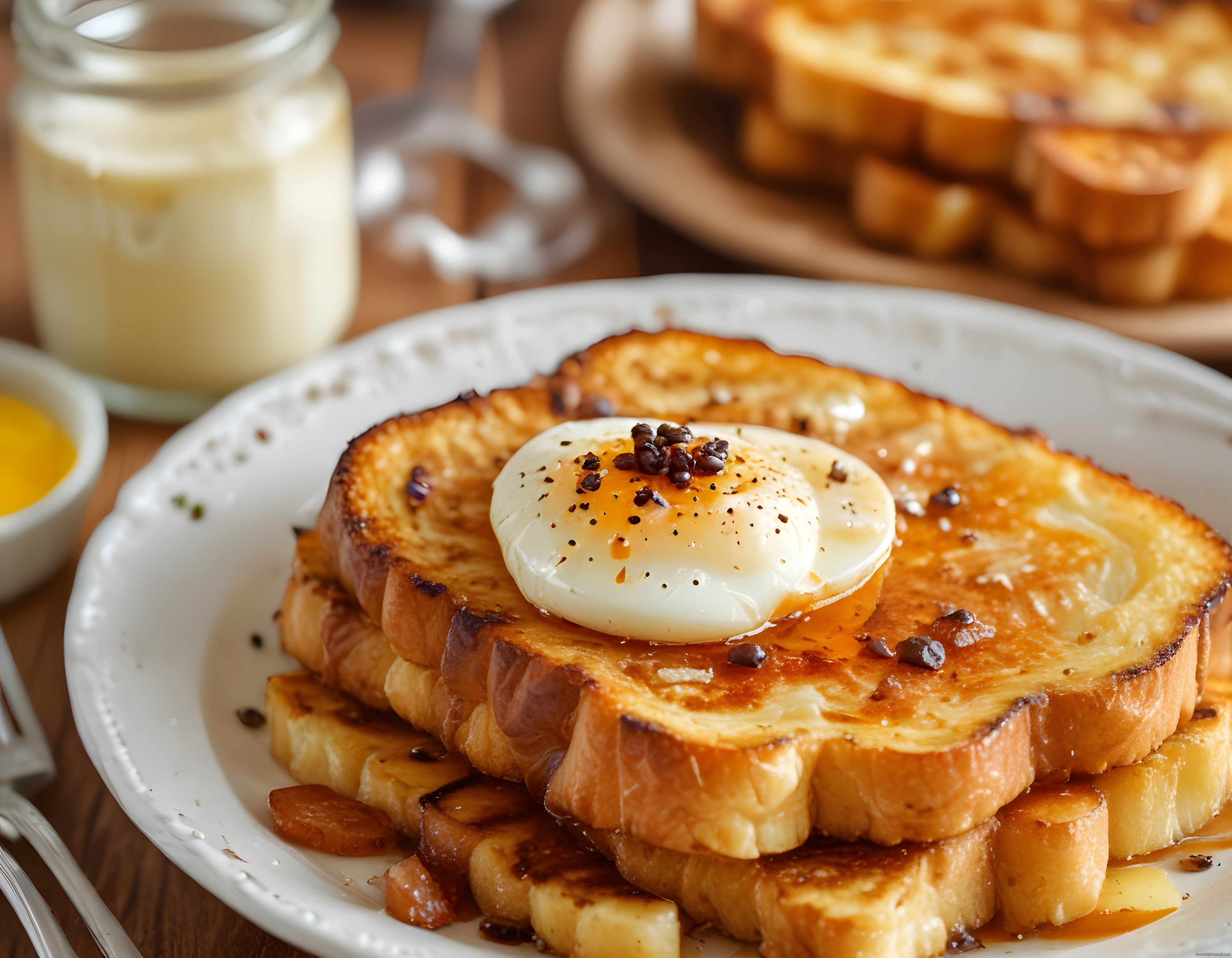 Çikolatalı Parçacıklı ve Tereyağlı French Toast Kahvaltı Tabağı