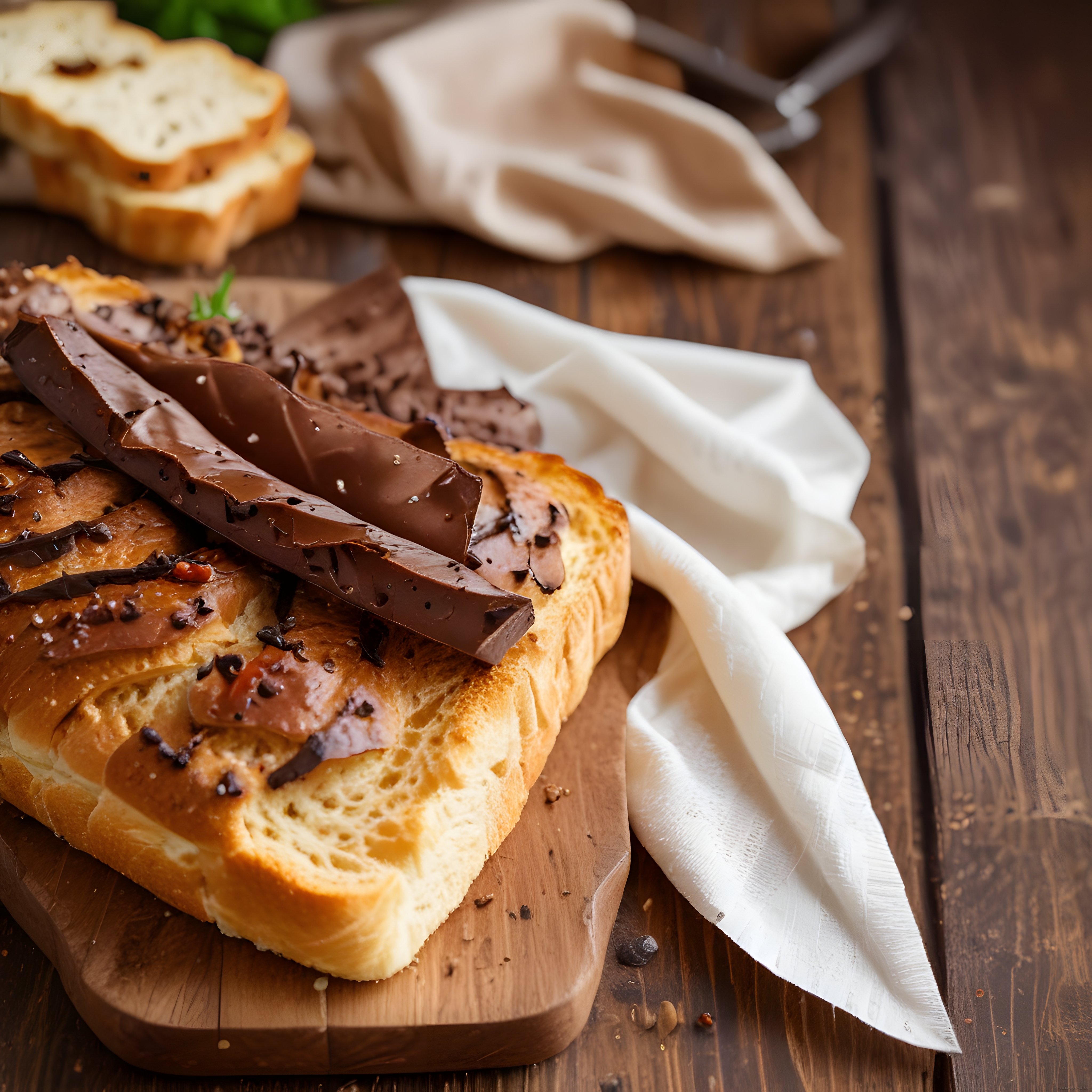 Çikolatalı ve Fındık Kremalı Ekmek Dilimleriyle Rustik Kahvaltı Sunumu
