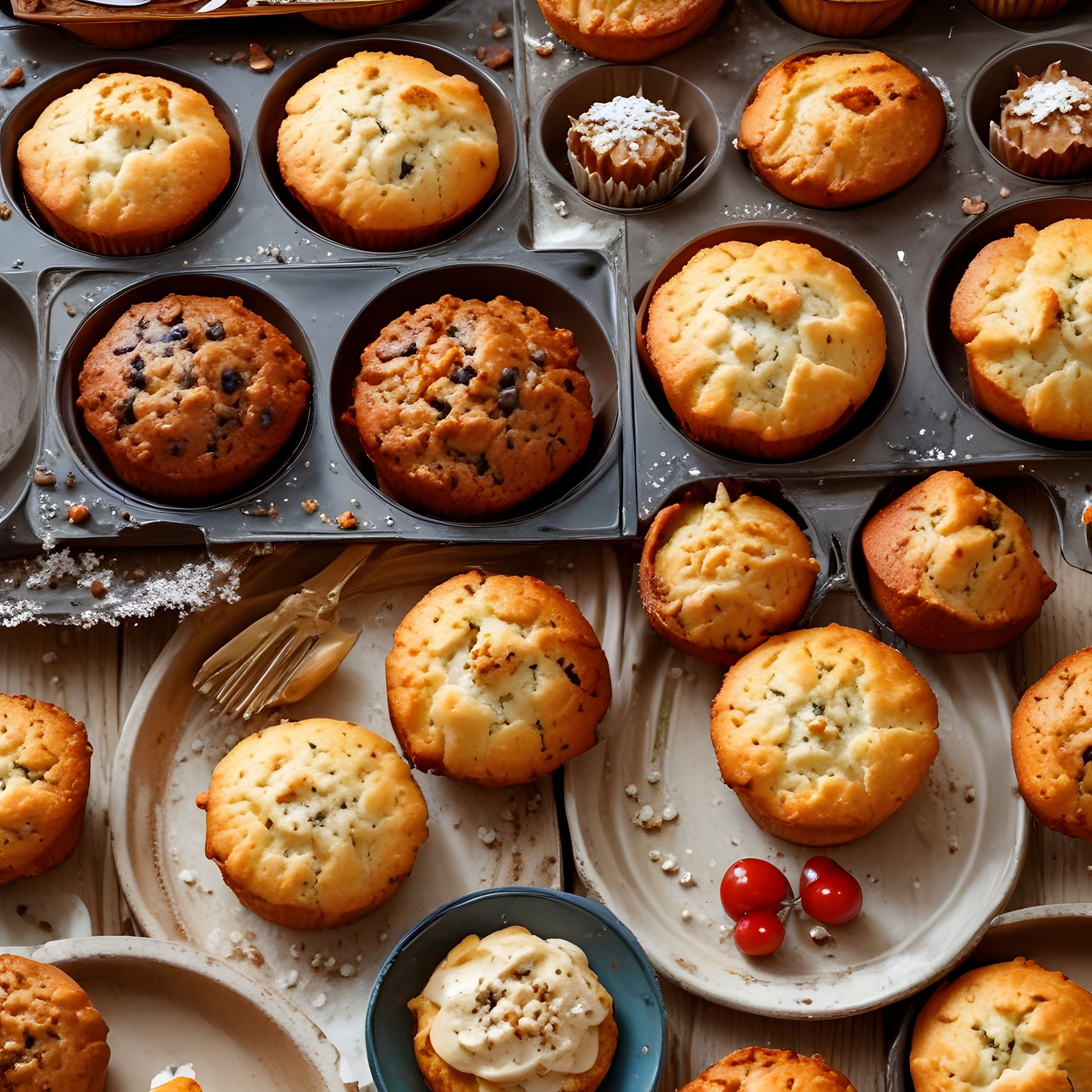 Çikolatalı ve sade ev yapımı muffinlerin fırın tepsisindeki lezzet yolculuğu