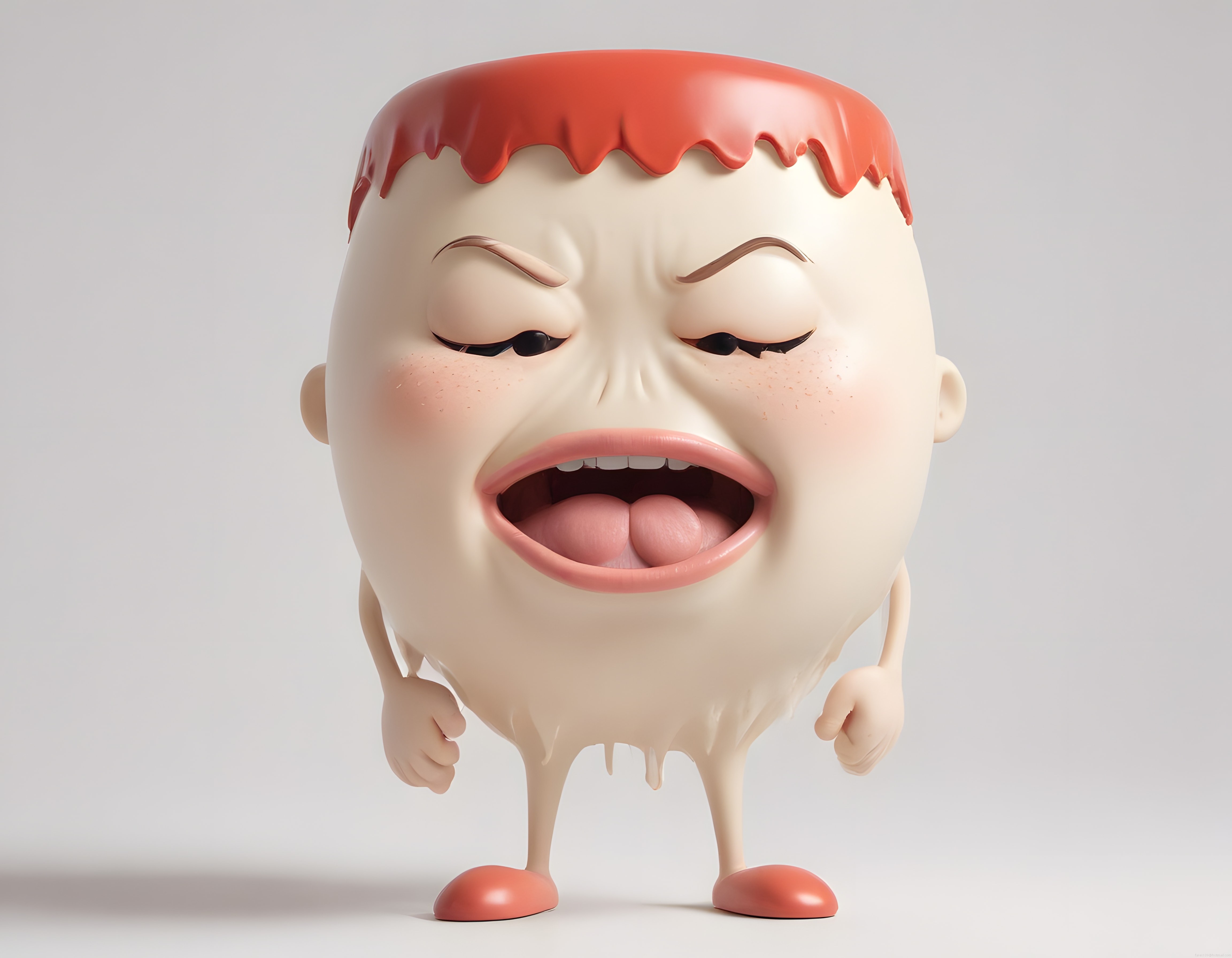 Çilek Soslu Sütlü Tatlı Tarzında Sinirli ve Komik 3D Karakter Tasarımı