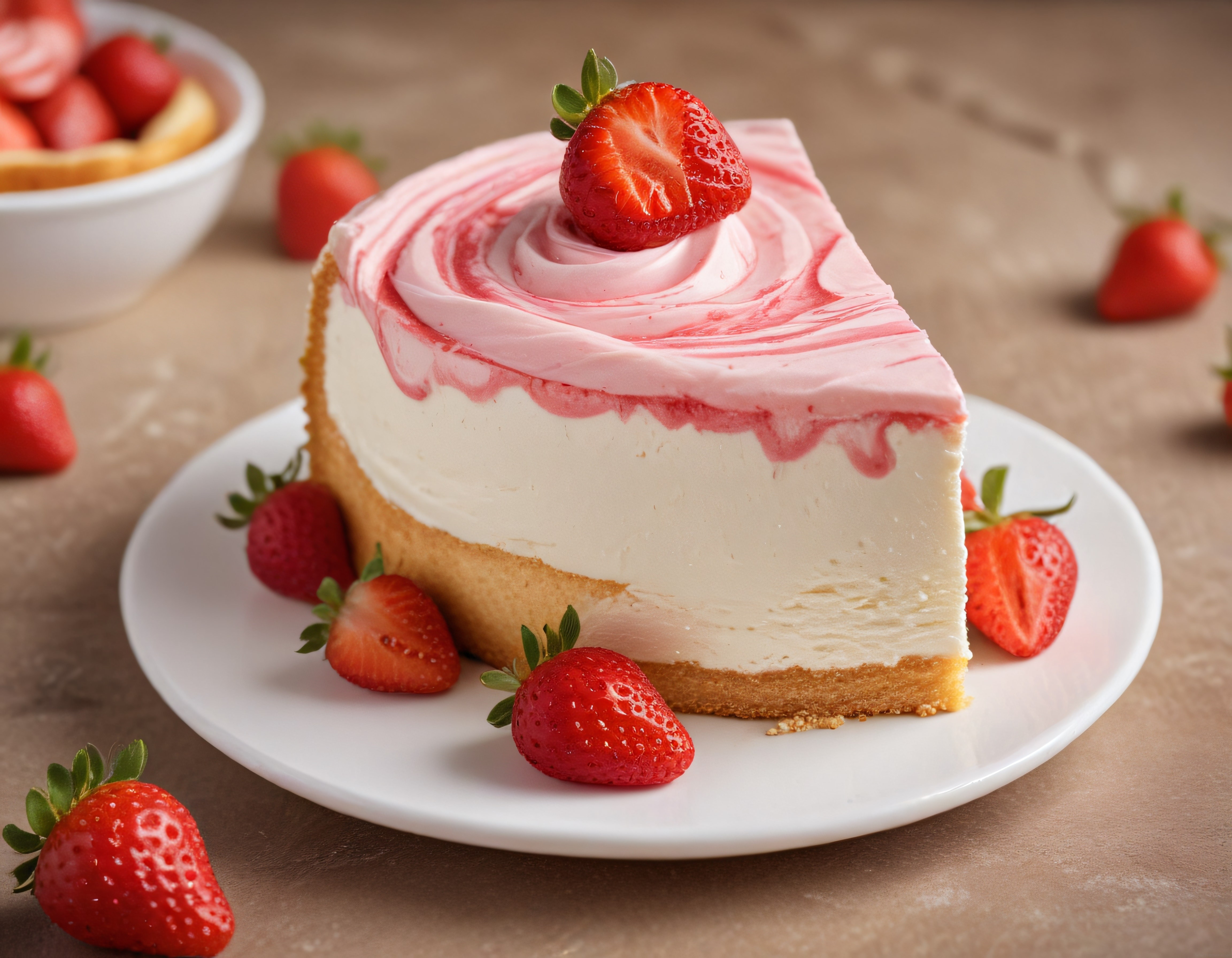 Çilekli Cheesecake Dilimi: Kremalı ve Taze Meyveli Tatlı Sunumu