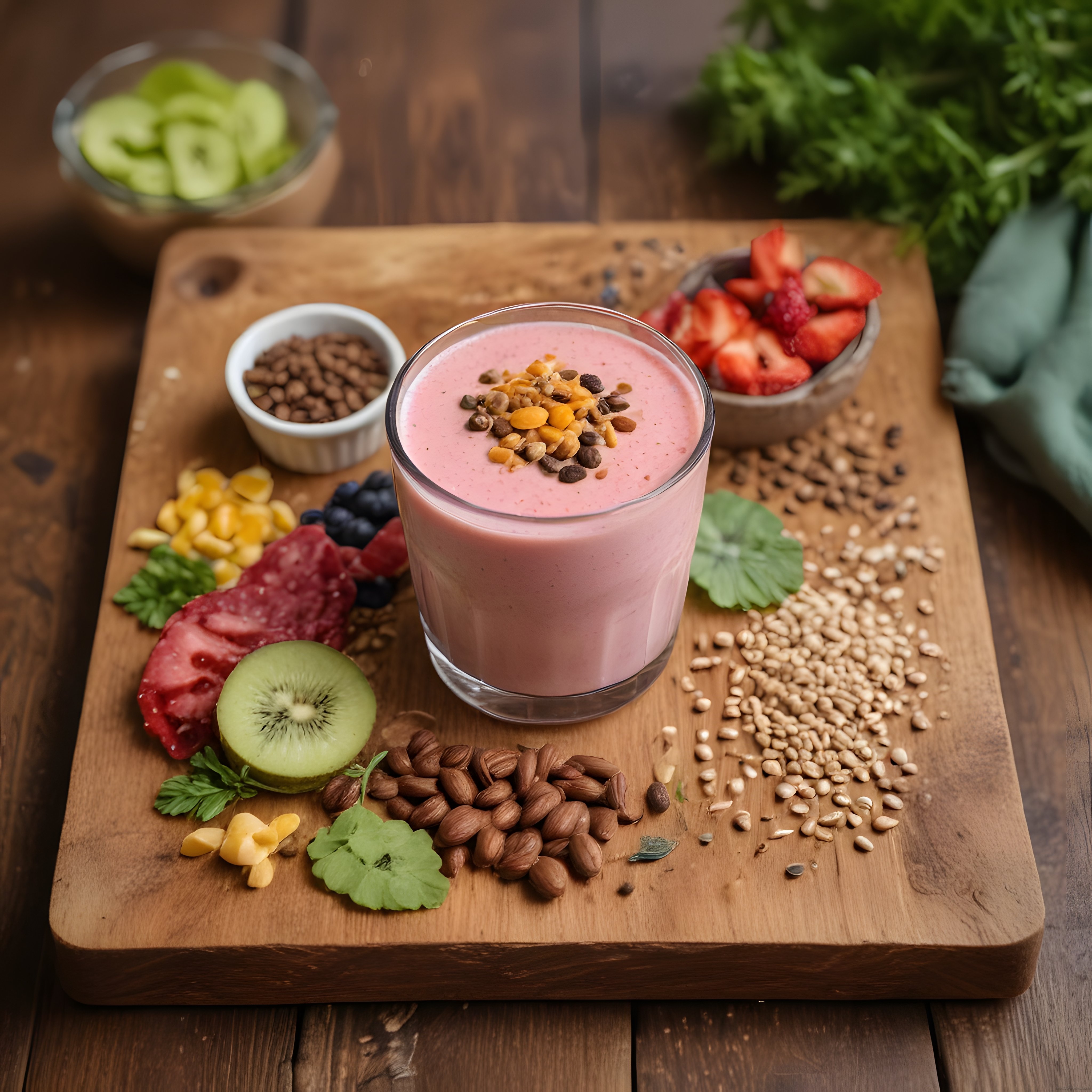 Çilekli Kivili Smoothie: Sağlıklı Kahvaltı İçeceği ve Rustik Sunum