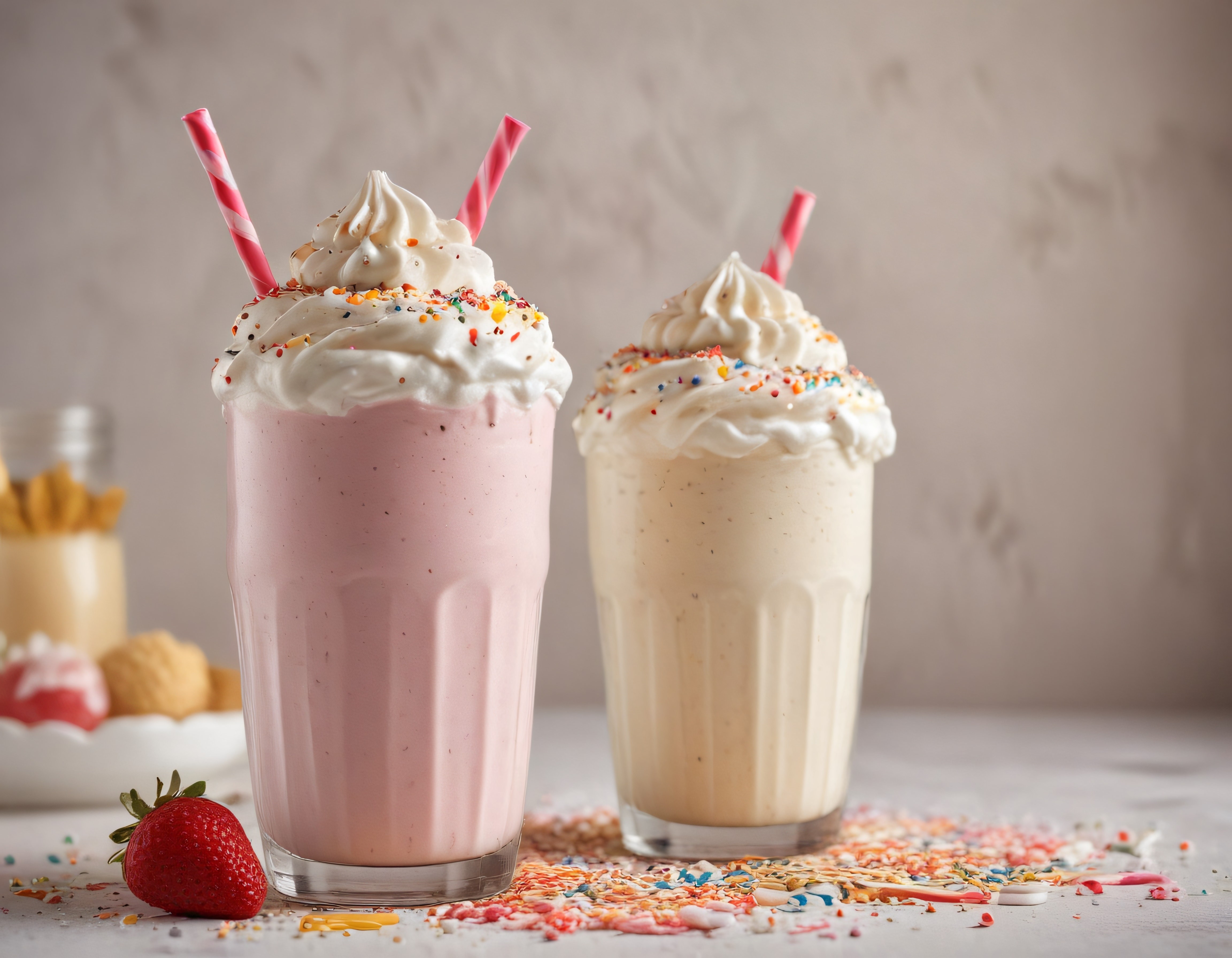 Çilekli ve Vanilyalı Milkshake: Kremalı ve Renkli Süslemeli İçecekler