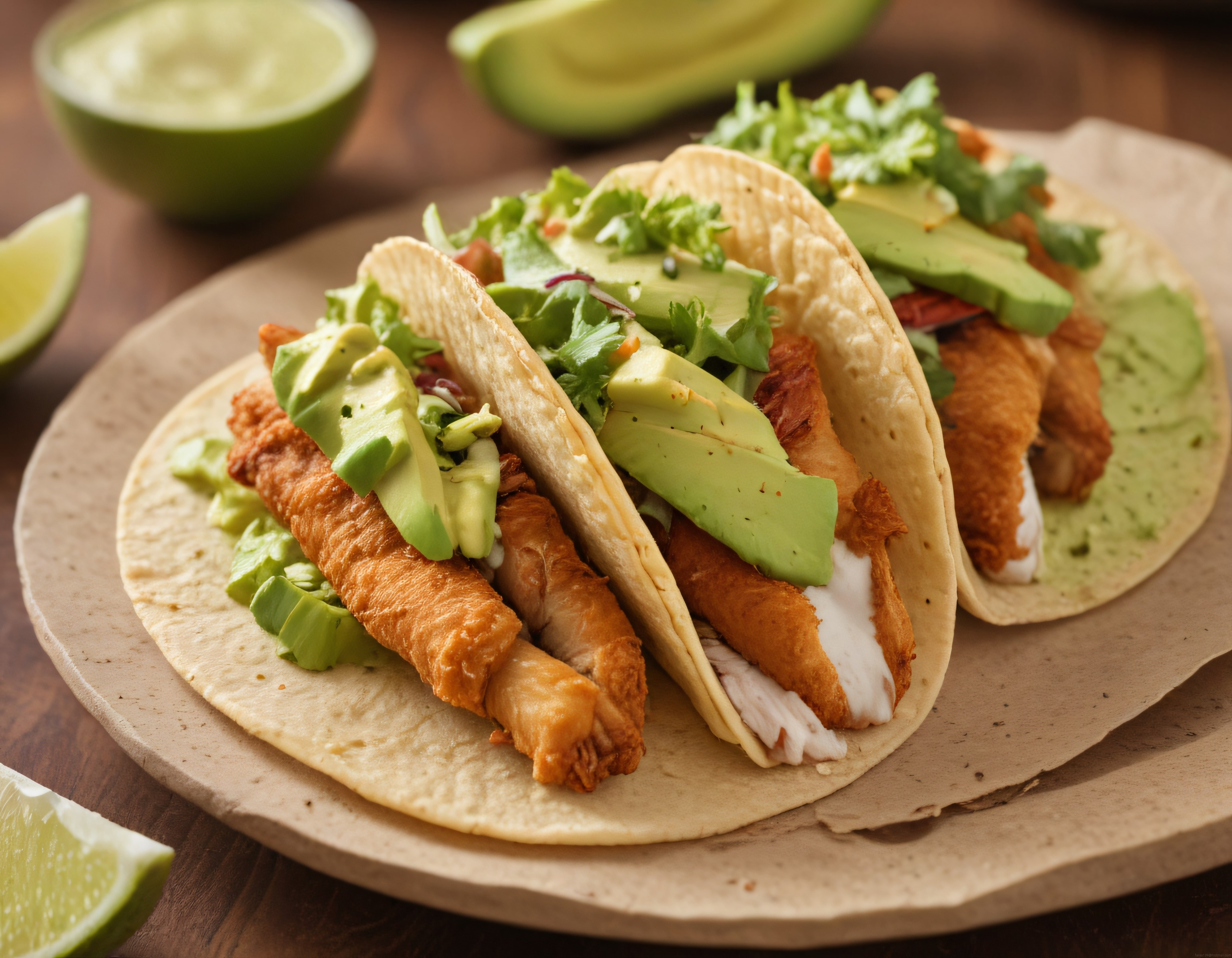 Çıtır Balık Taco Sunumu: Avokado ve Kişniş ile Meksika Lezzeti