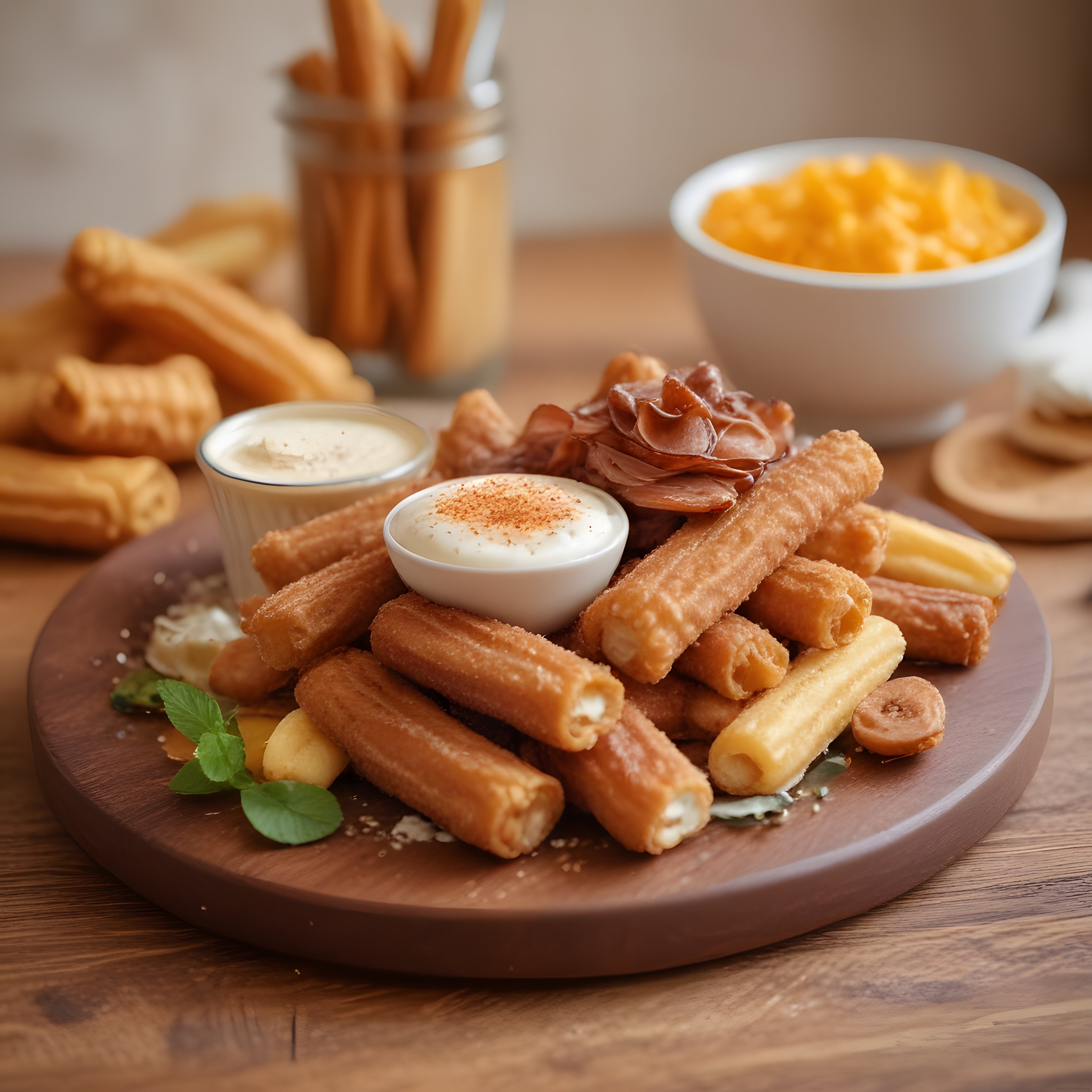Çıtır Churros Çubukları ve Özel Soslarla Hazırlanmış Şık Kahvaltı Tabağı