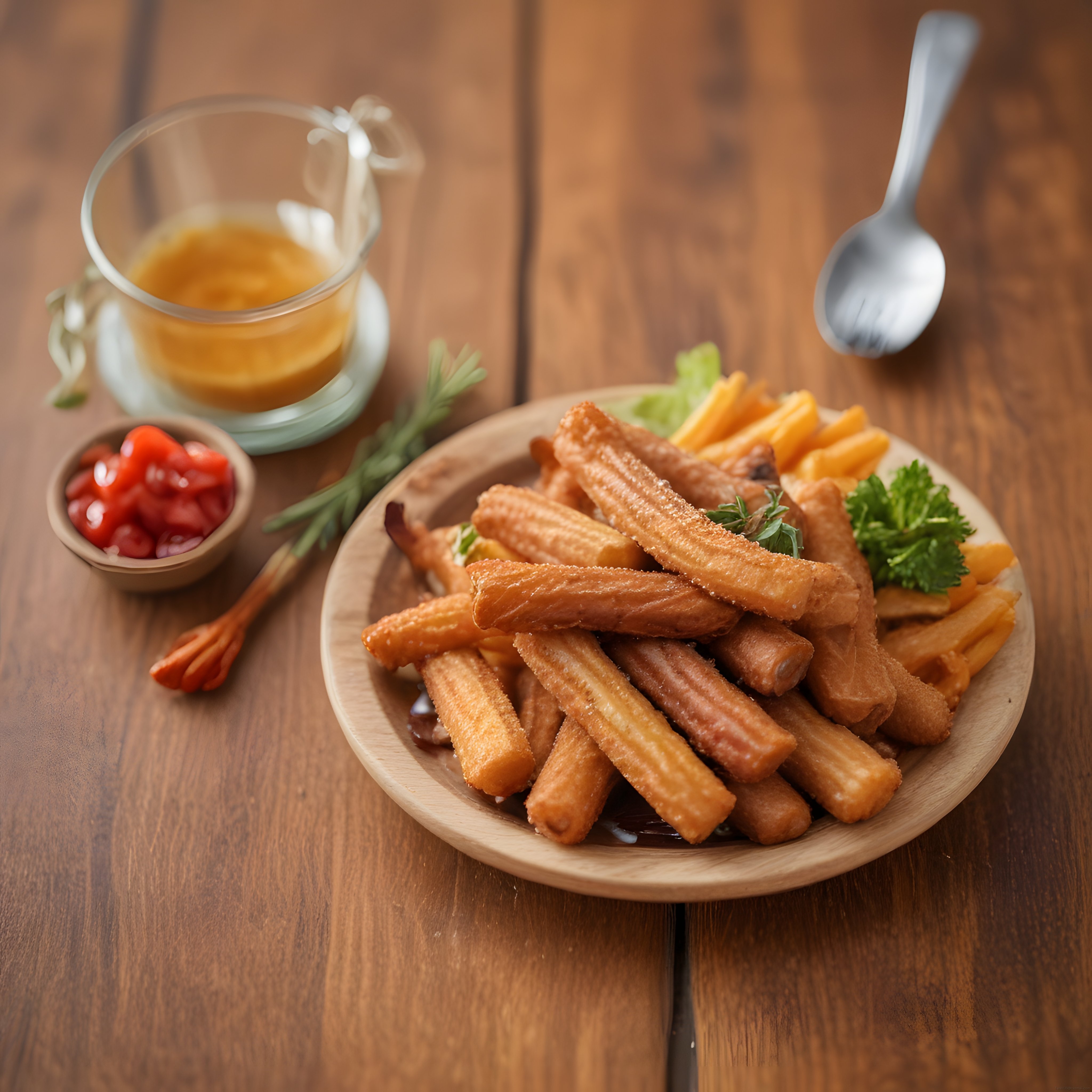 Çıtır Churros Tatlısı Üzerine Serpilmiş Şeker ve Tarçın ile Sıcak Çay Eşliği