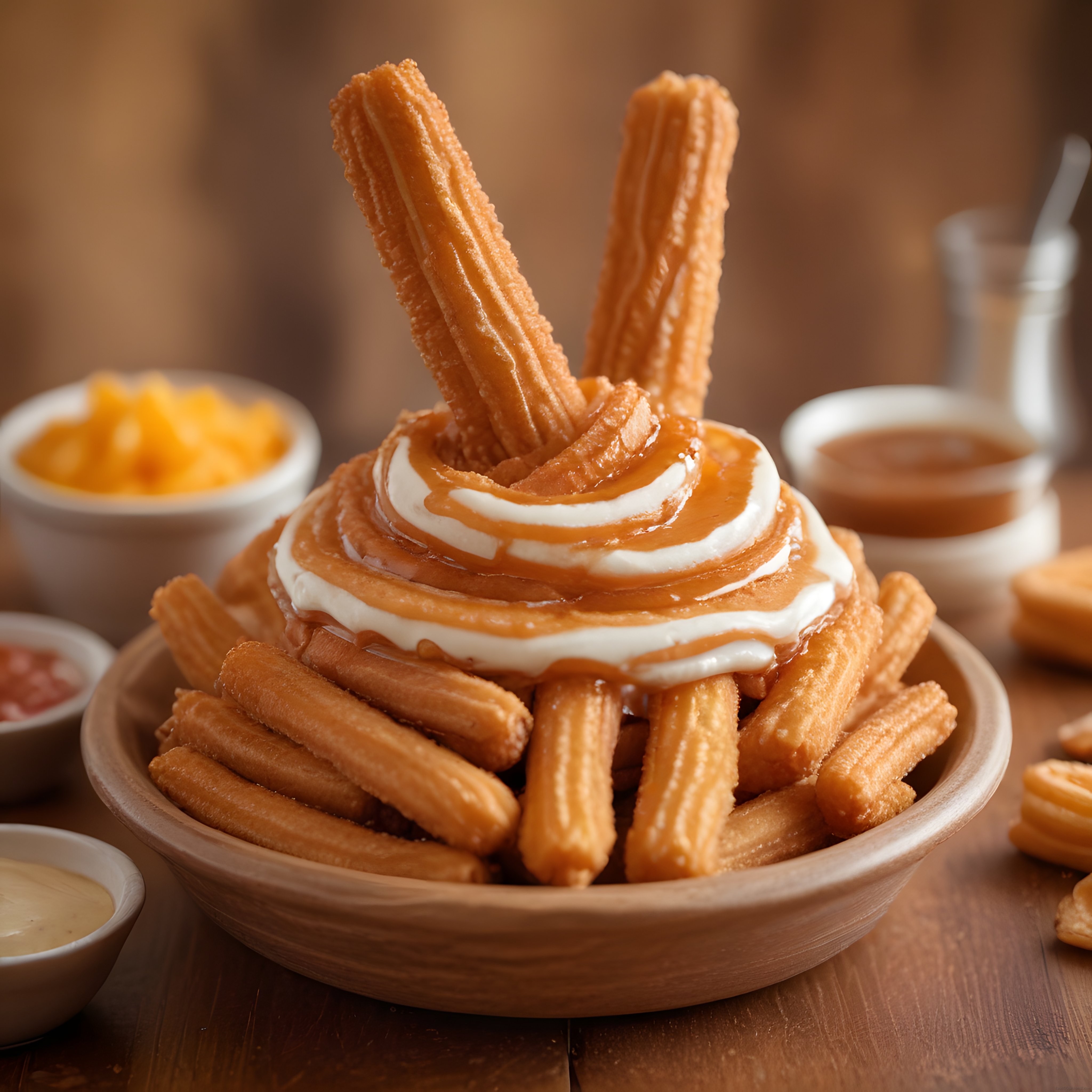 Çıtır churros üzerine karamel ve kremalı sos: sıcacık tatlı keyfi