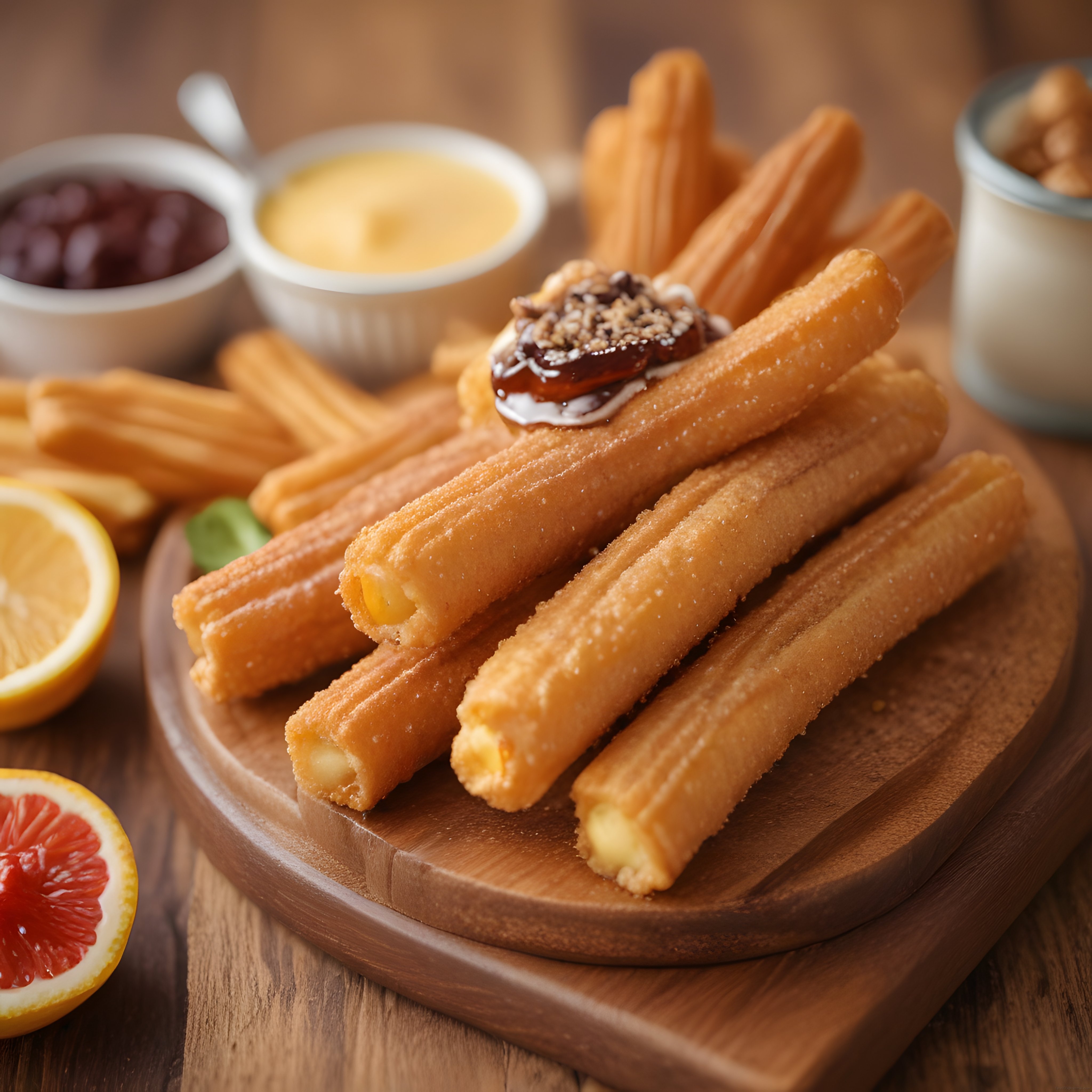 Çıtır Churrosların Çikolata ve Karamel Soslarla Rustik Sunumu