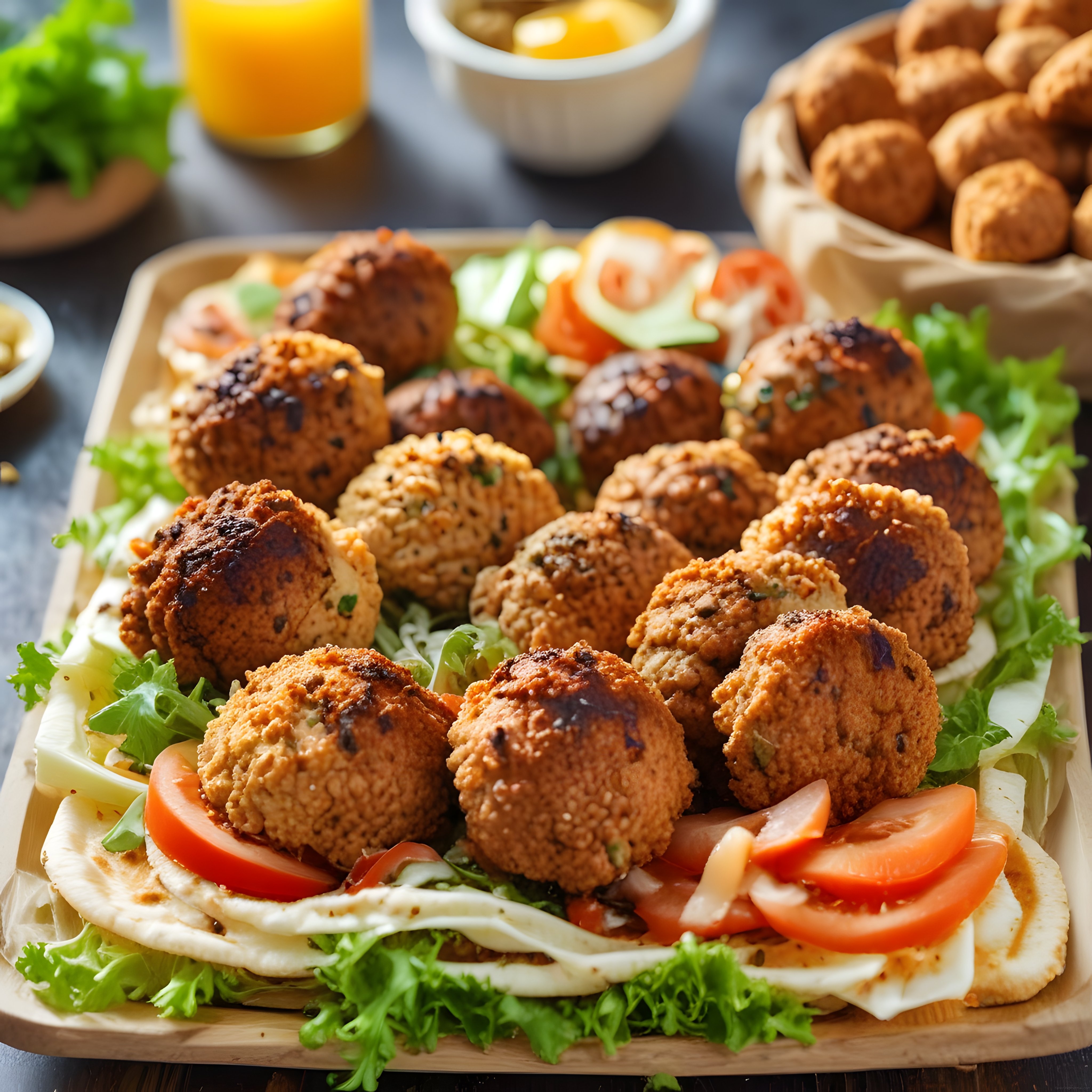 Çıtır Falafel Topları ile Taze Sebzelerin Buluştuğu Orta Doğu Tabağı