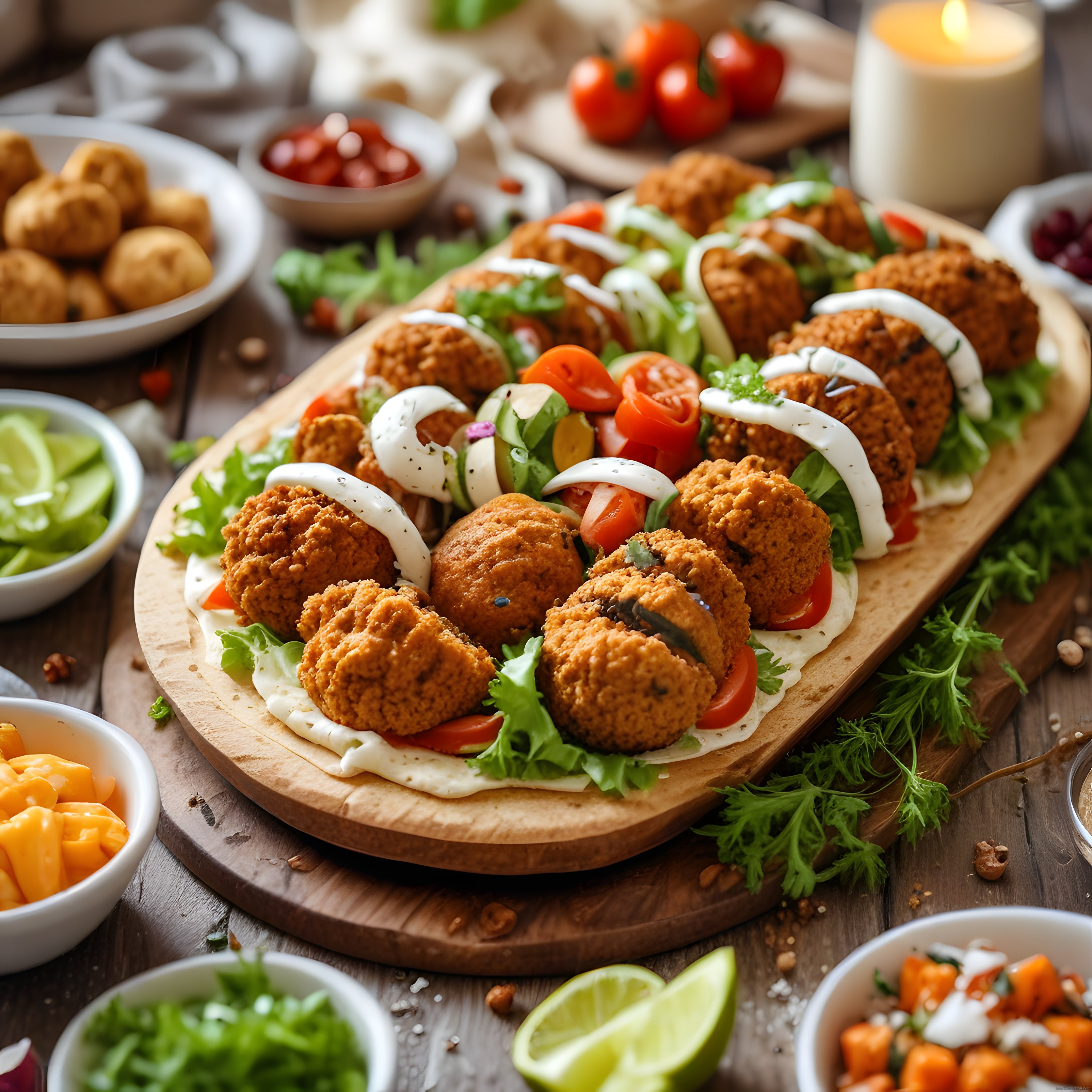 Çıtır falafel topları ve taze sebzelerle hazırlanan sağlıklı Ortadoğu tabağı