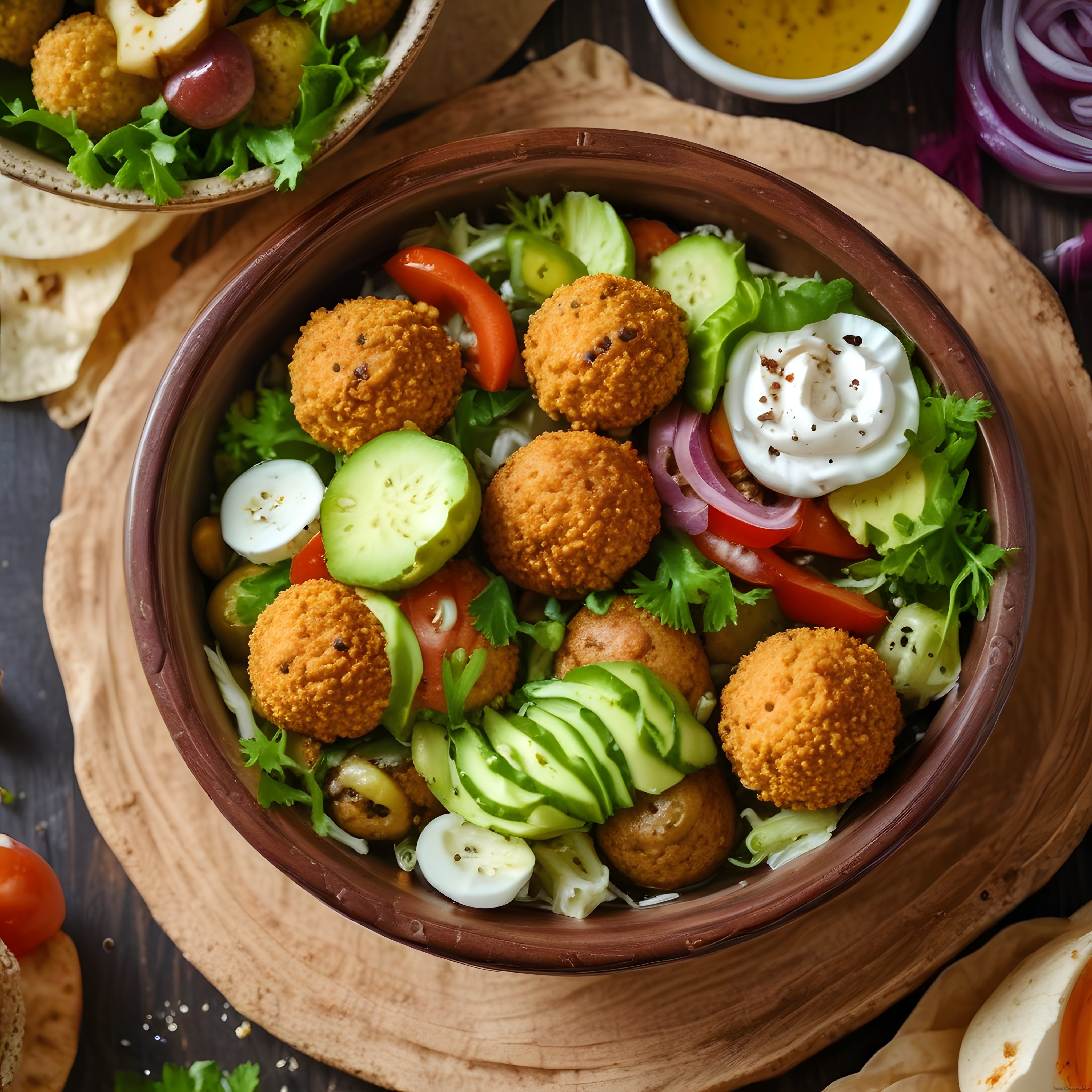 Çıtır Falafel Toplarıyla Renkli Orta Doğu Kasesi ve Taze Sebze Salatası