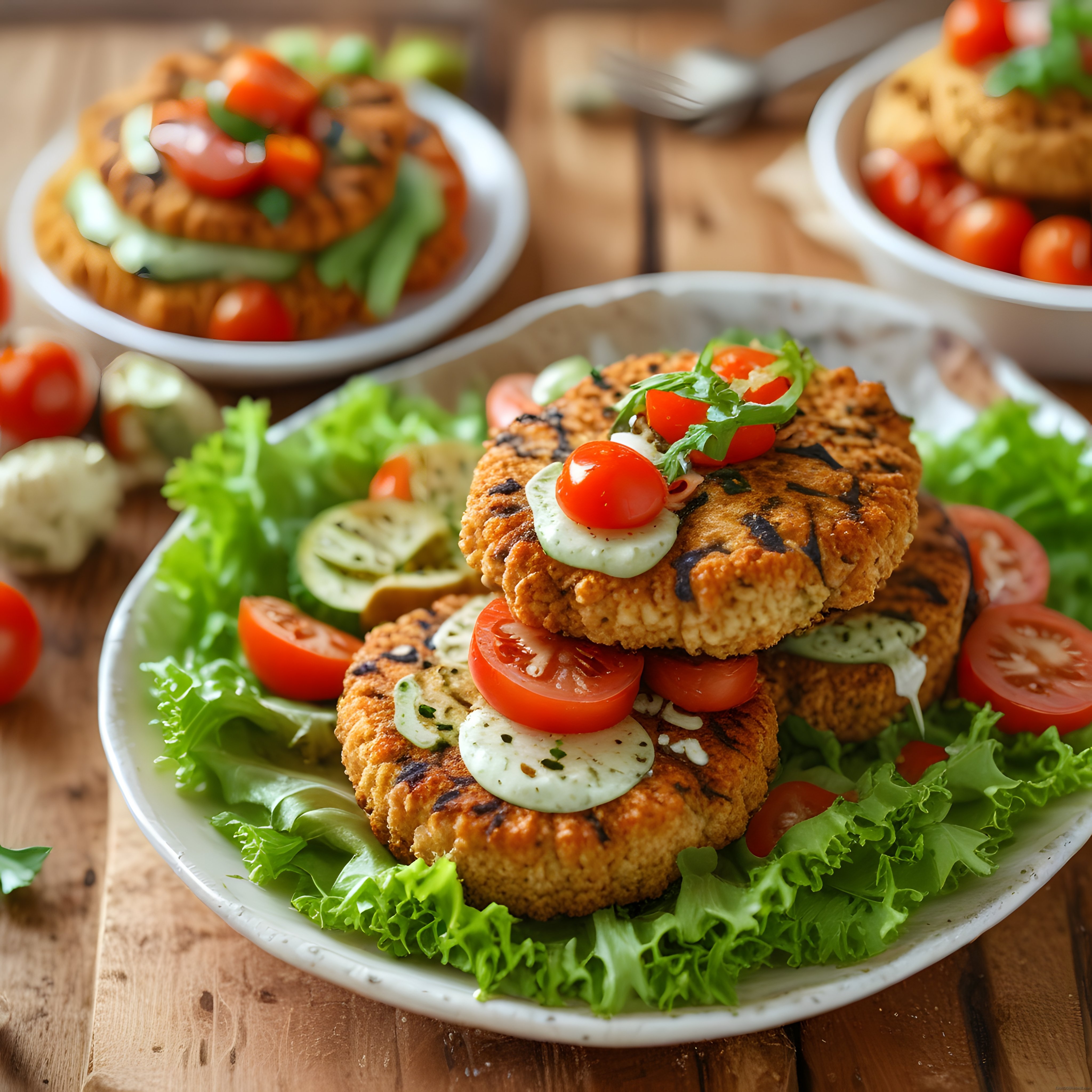 Çıtır peynir köftesi ve taze bahçe salatasıyla renkli sağlıklı tabak sunumu