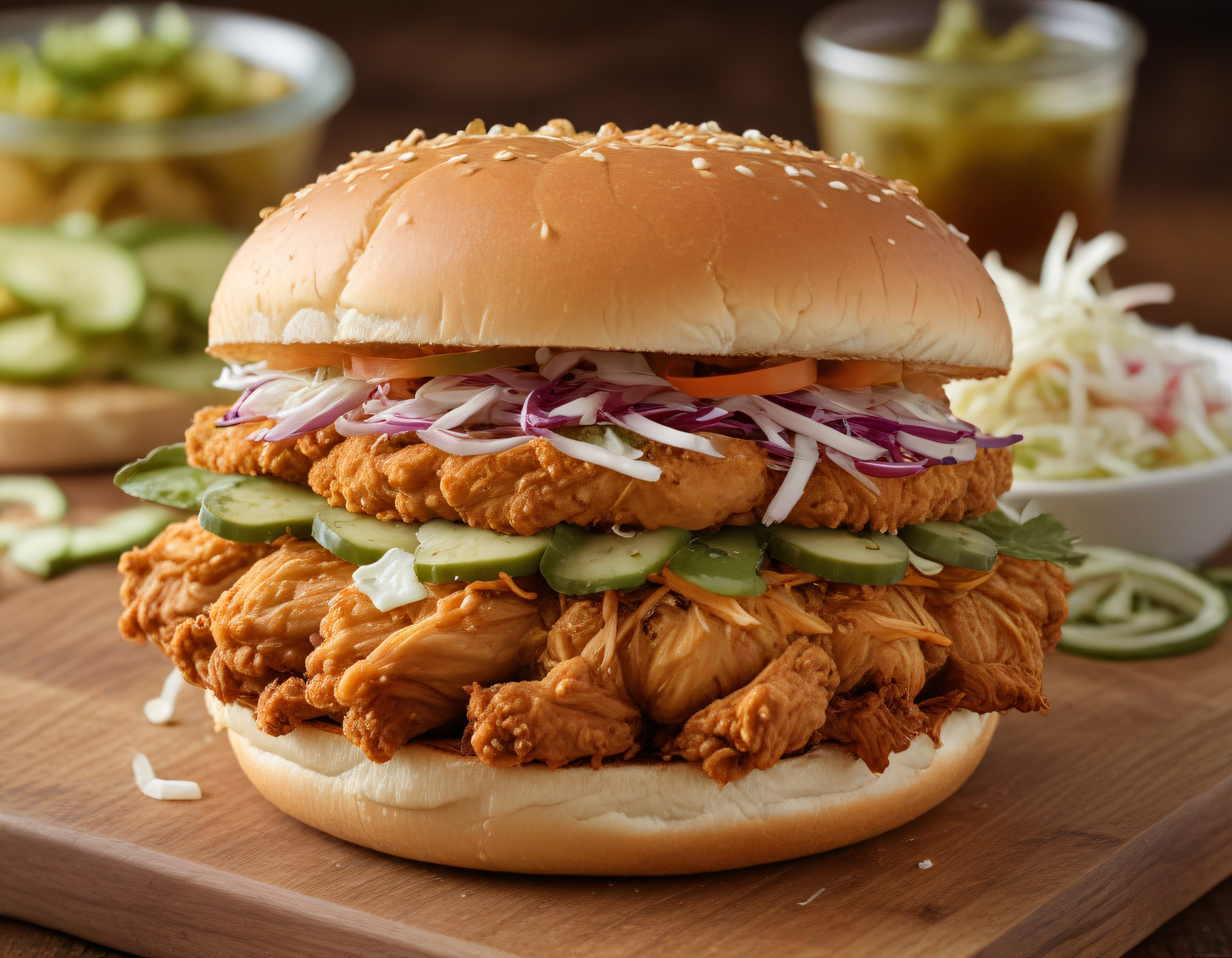 Çıtır Tavuk Burger: Susamlı Ekmek, Kırmızı Soğan ve Lahana Salatası