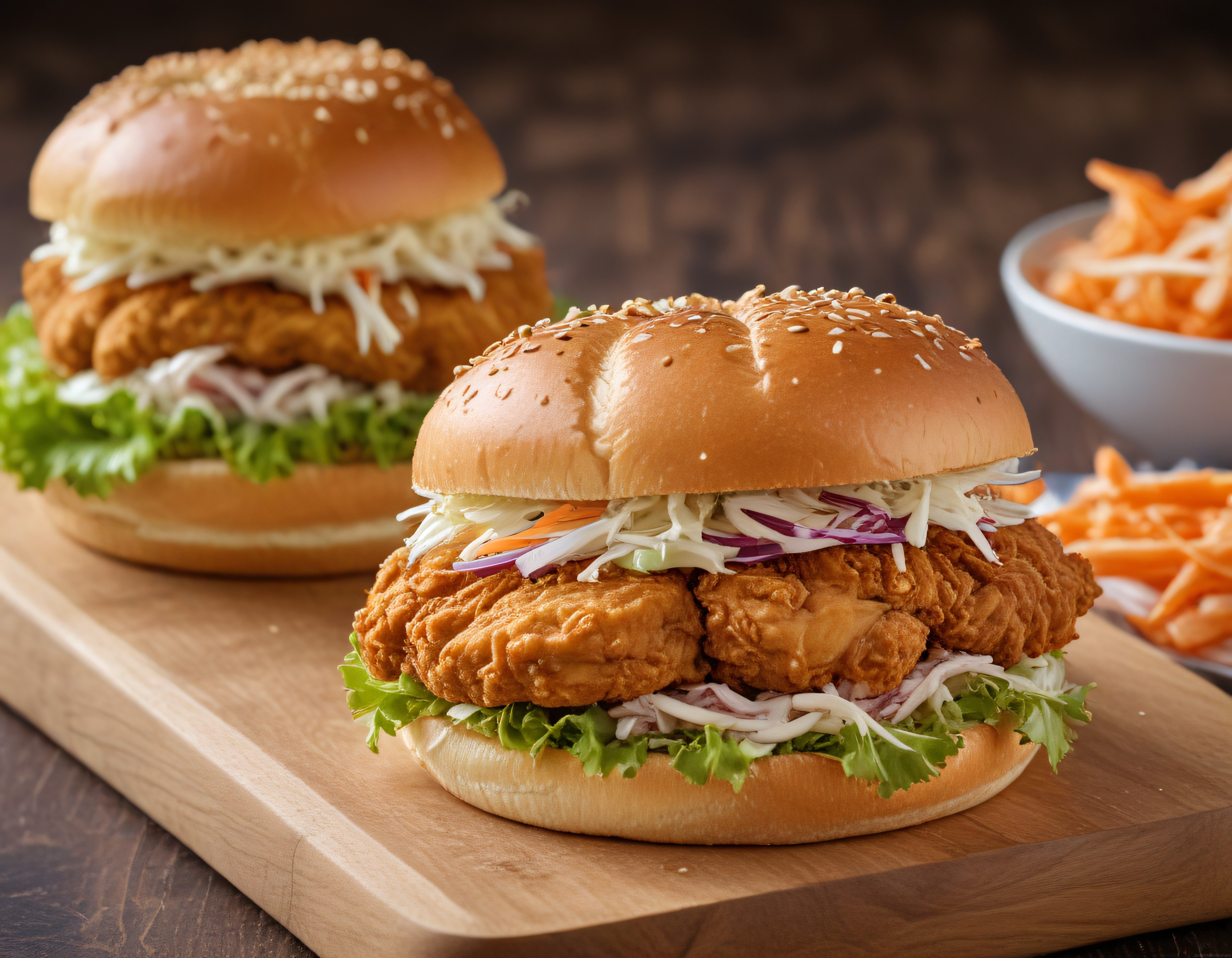 Çıtır Tavuk Burger ve Tatlı Patates Kızartması ile Lezzetli Öğün Sunumu