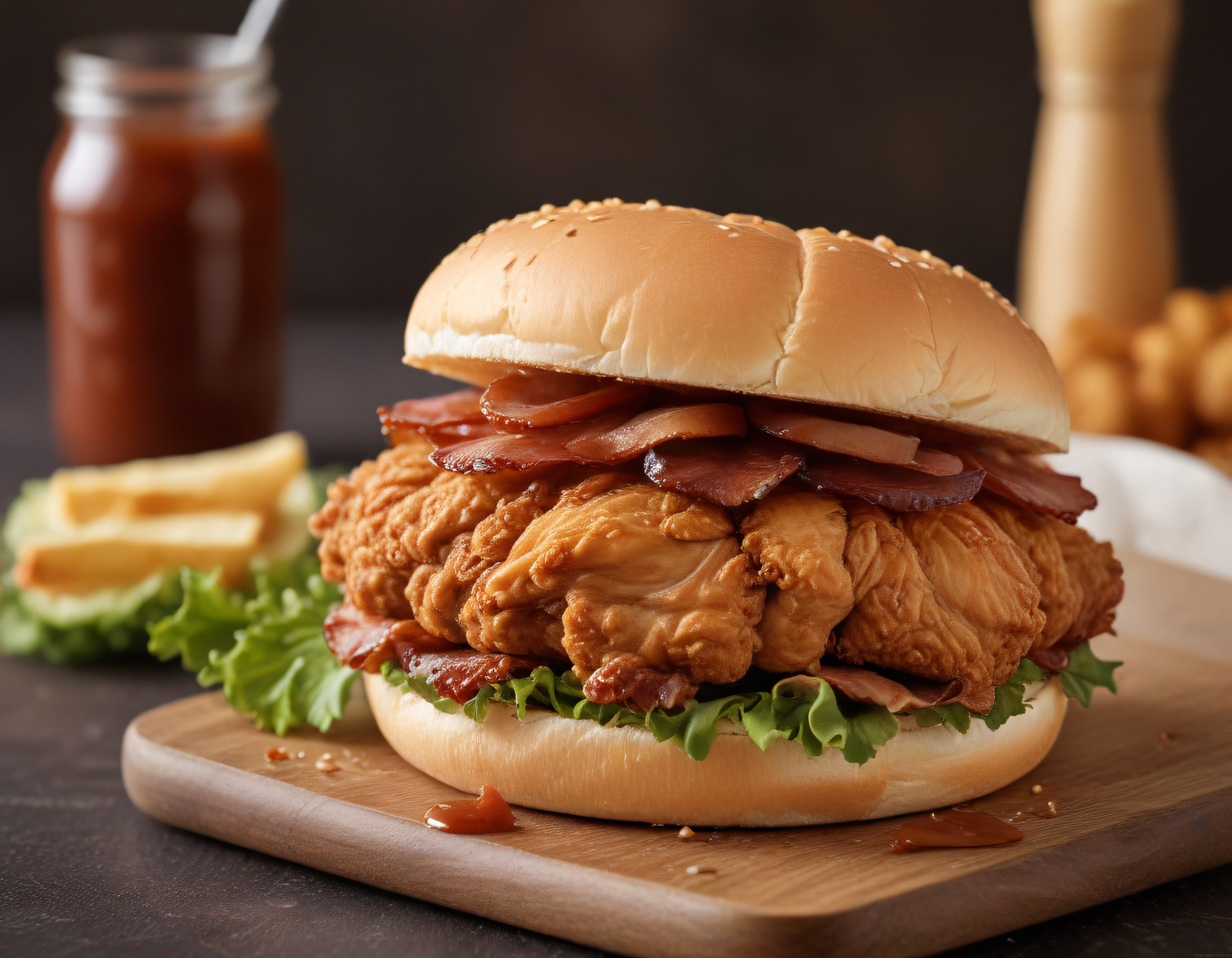 Çıtır Tavuk Butlu Pastırmalı Gurme Burger ve Barbekü Sos Eşliğinde Şölen