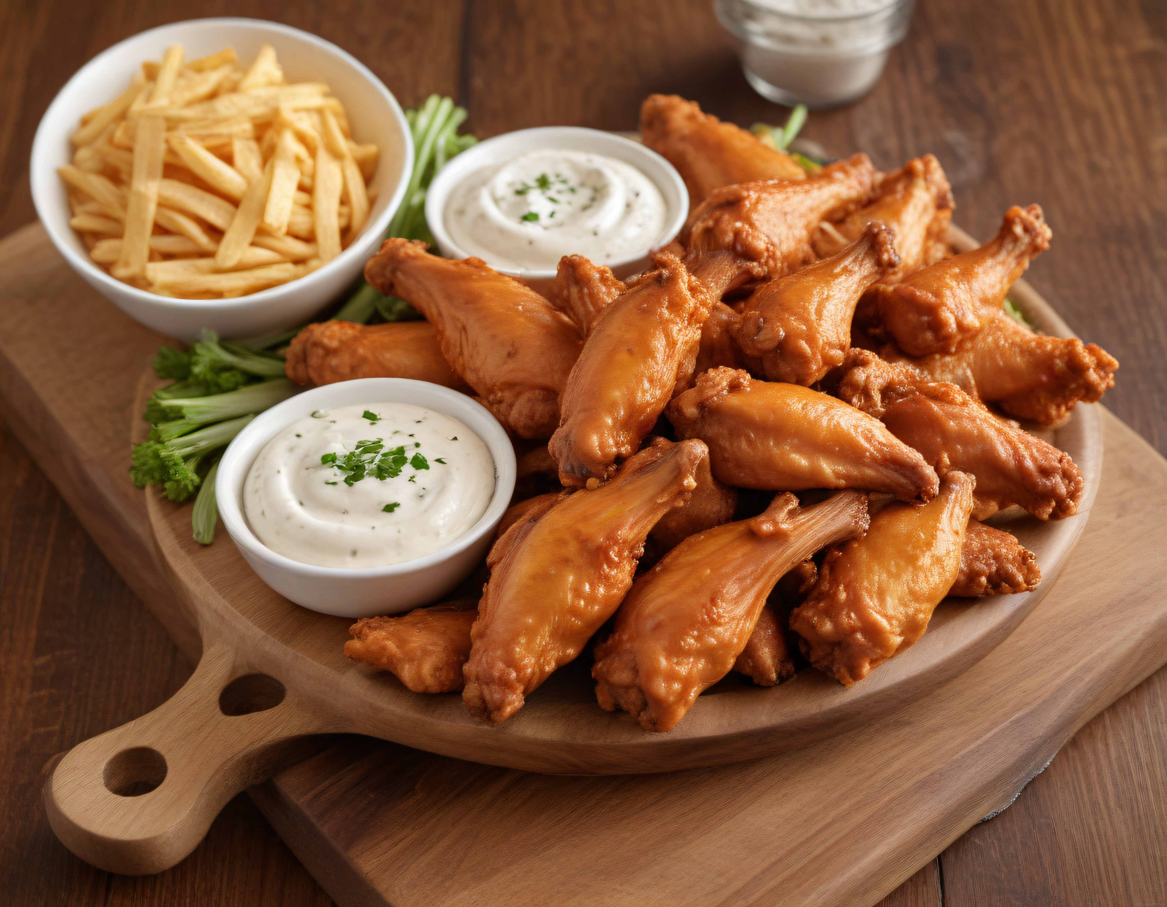 Çıtır Tavuk Kanatları, Patates Kızartması ve Ranch Sosuyla Efsane Sunum