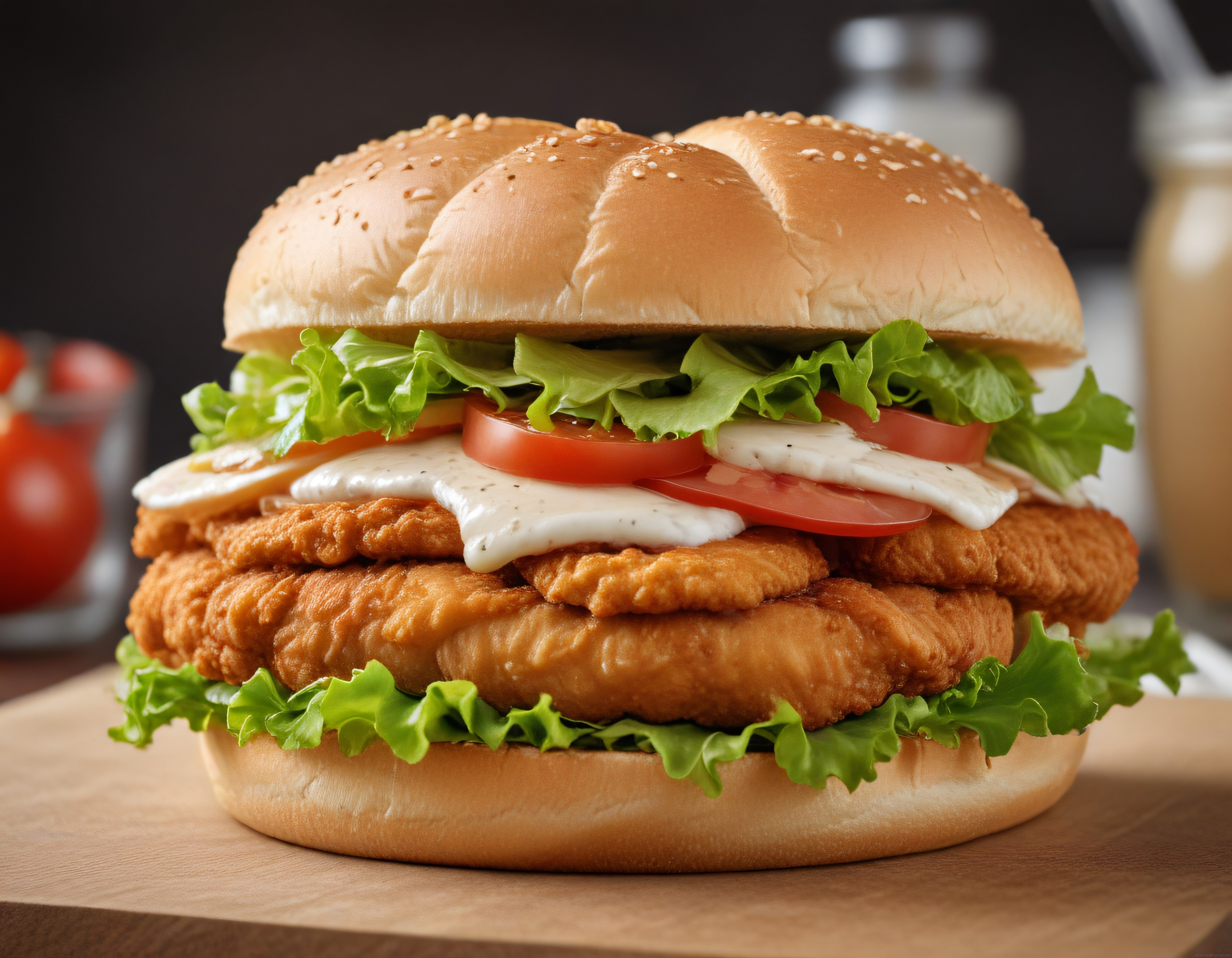 Çıtır Tavuklu Susamlı Burger: Taze Marul ve Domatesle Dolgun Lezzet