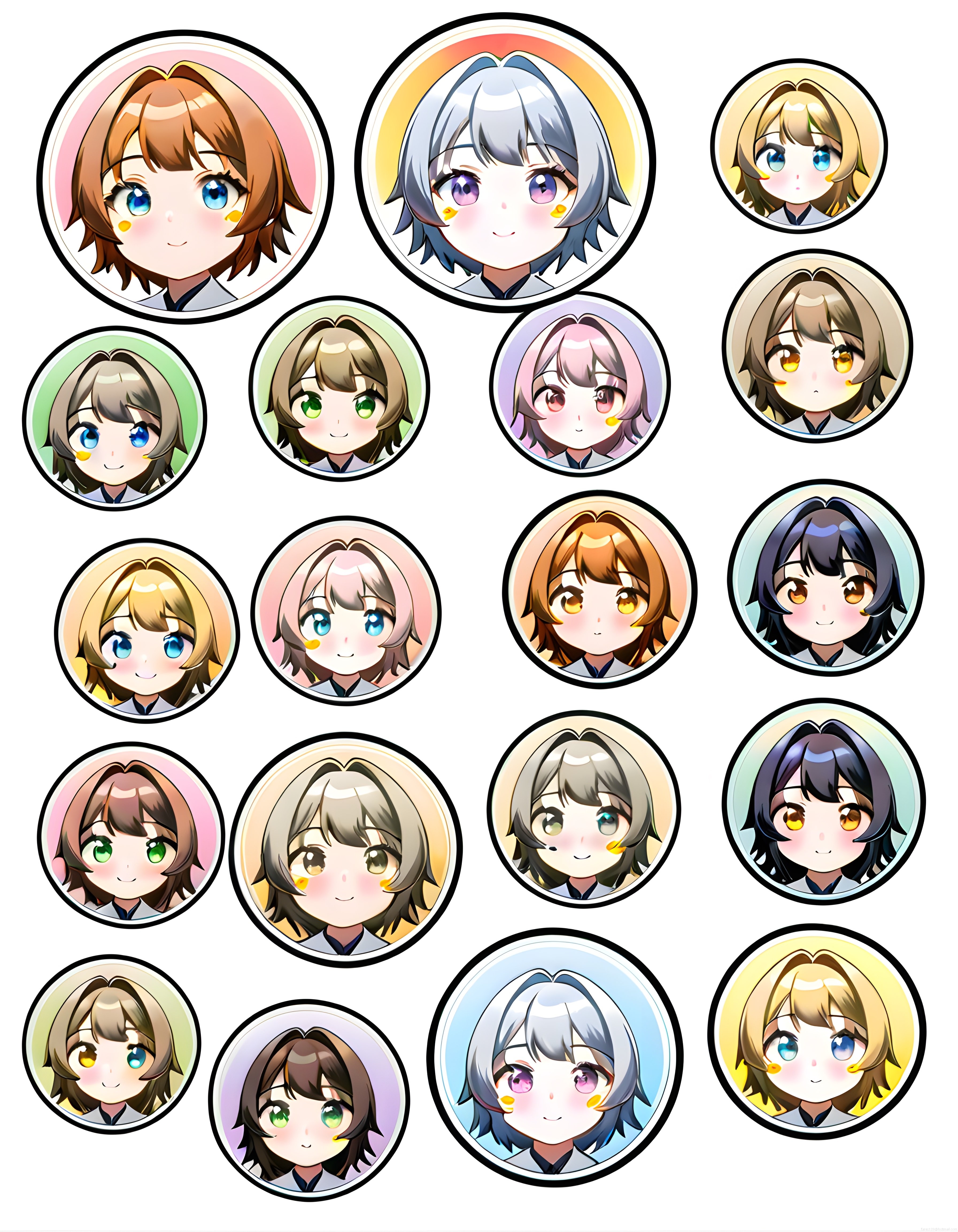 Çizgi Roman ve Anime Tutkunları İçin Renkli Chibi Karakter Rozet ve Sticker Seti