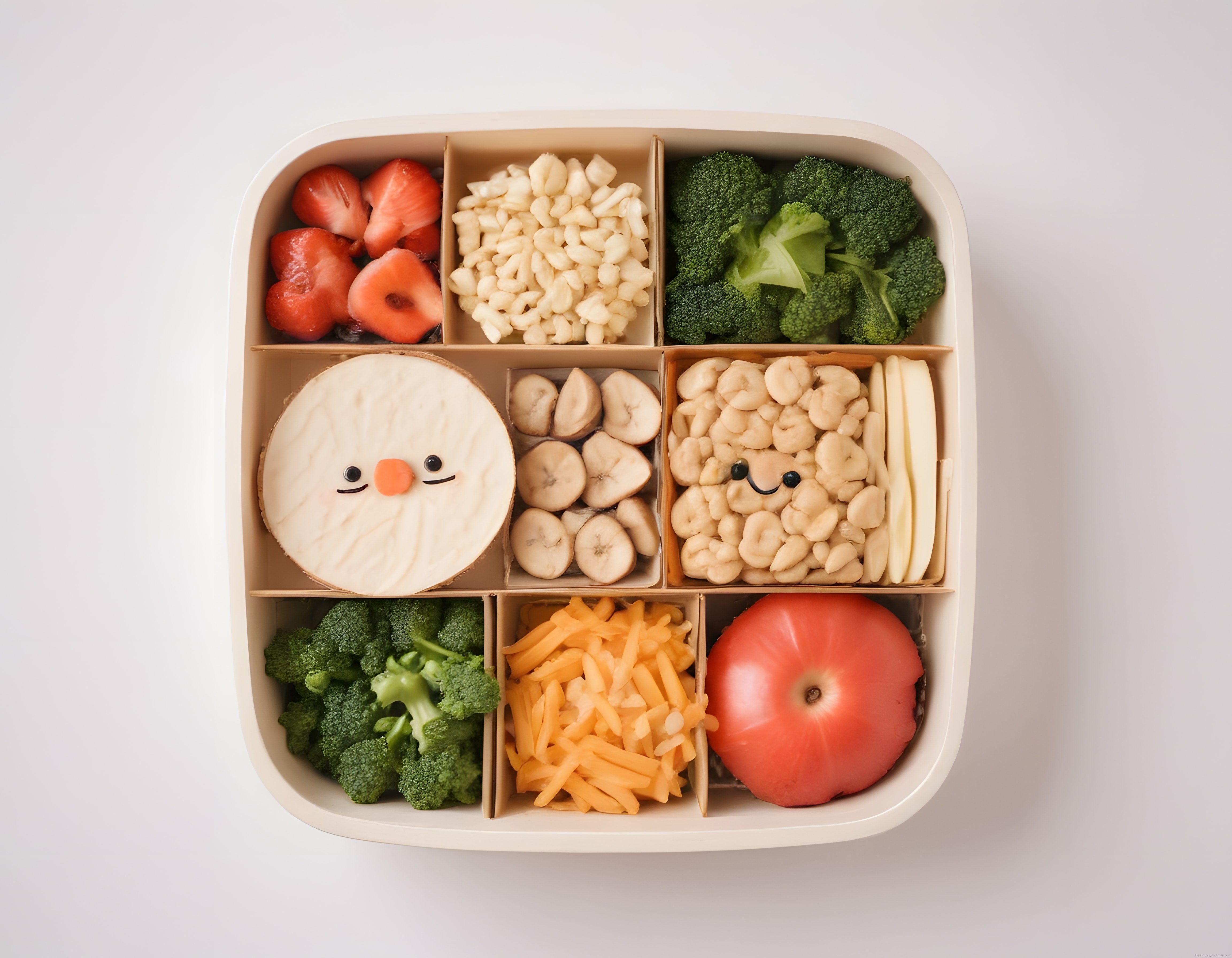 Çocuklar İçin Sevimli Yüz Detaylı Sağlıklı Bento Box Beslenme Önerisi