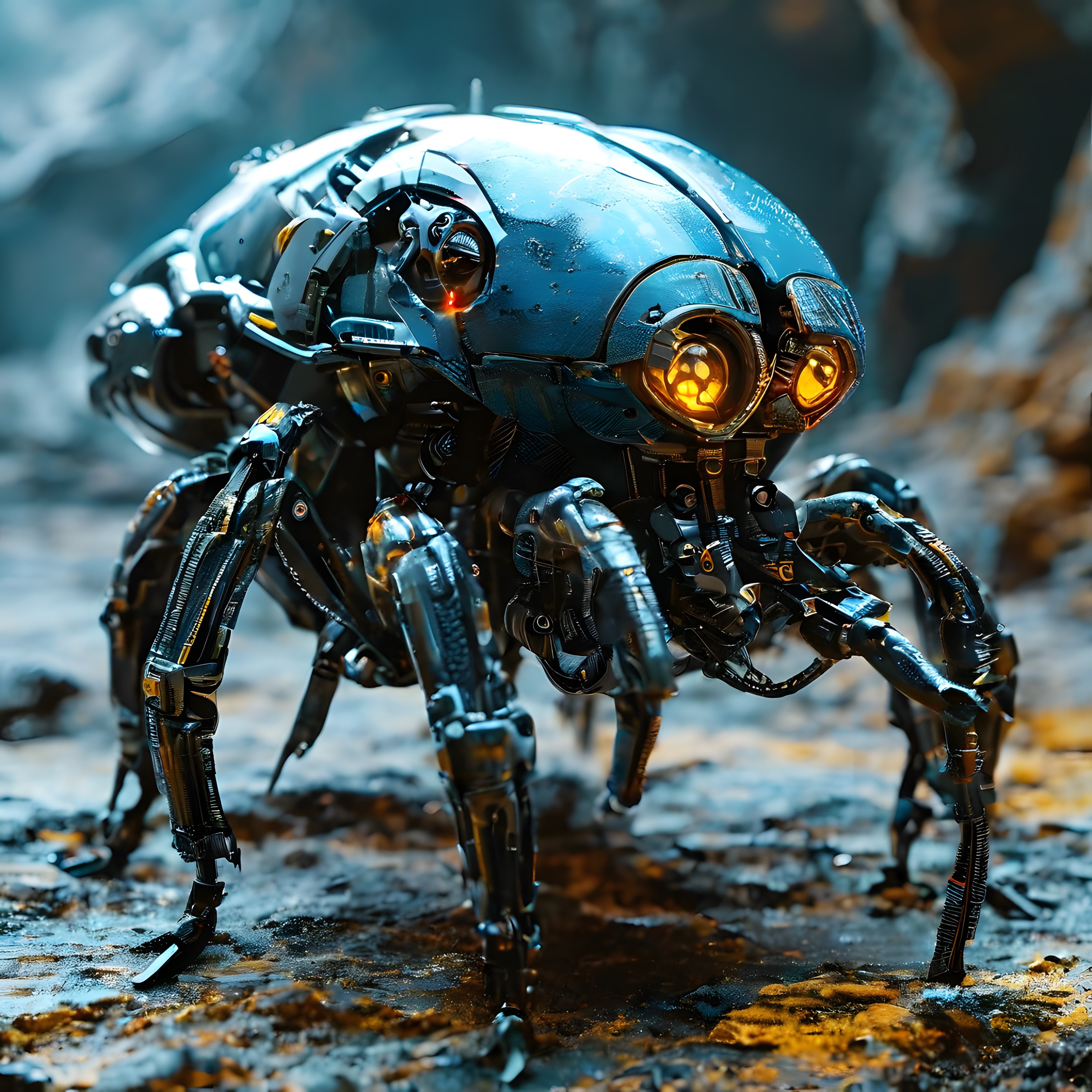 Çok Bacaklı Gelişmiş Mekanik Örümcek Robotun Dramatik Ortam Portresi