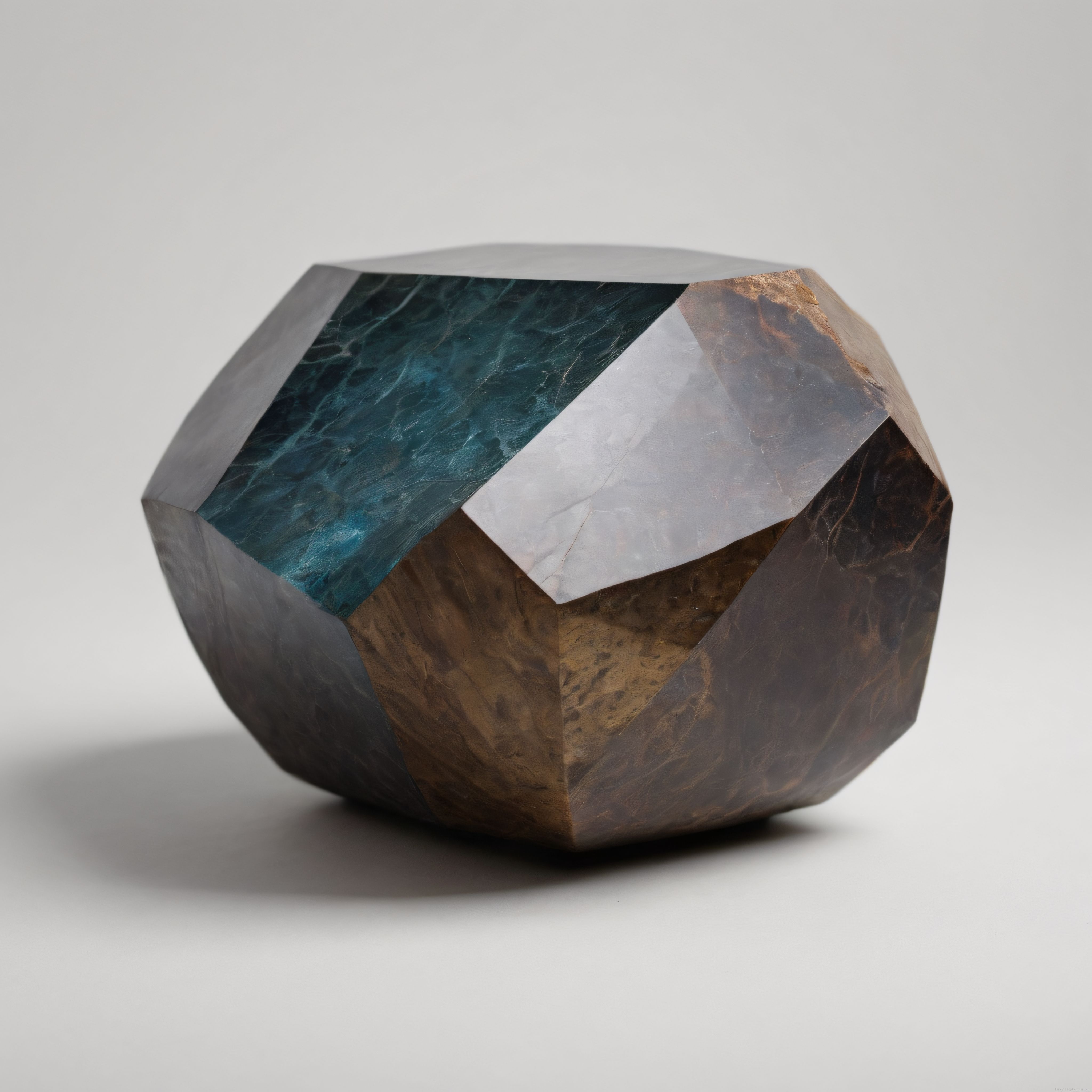 Çok Yüzlü Geometrik Formda Bronz Mermer ve Su Dokulu Sanat Objesi